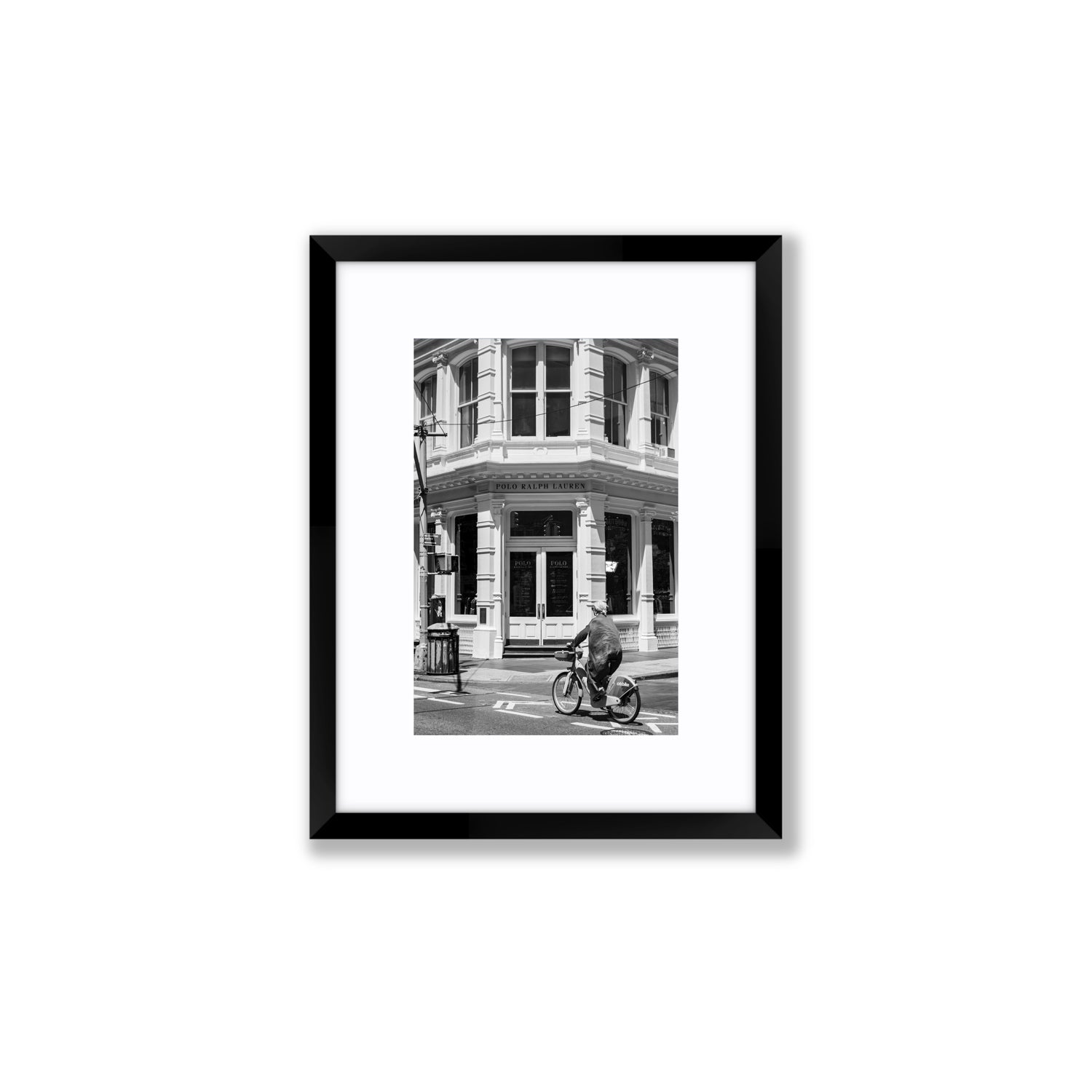 Downtown Rider New York NYC Black & White wall art Small fine art print in black frame with matboard