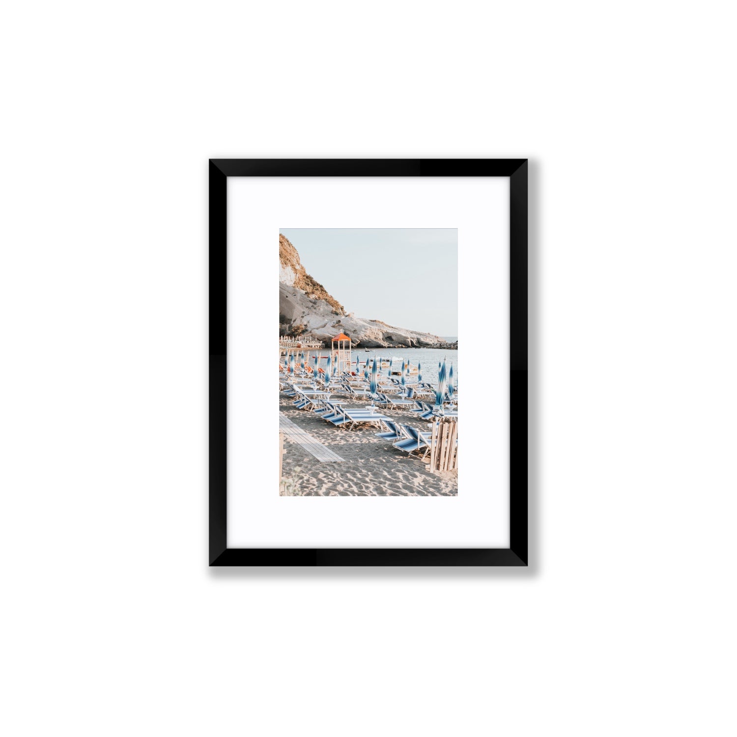 The Golden Hour Ischia Italian coastal wall art Small fine art print in black frame with matboard