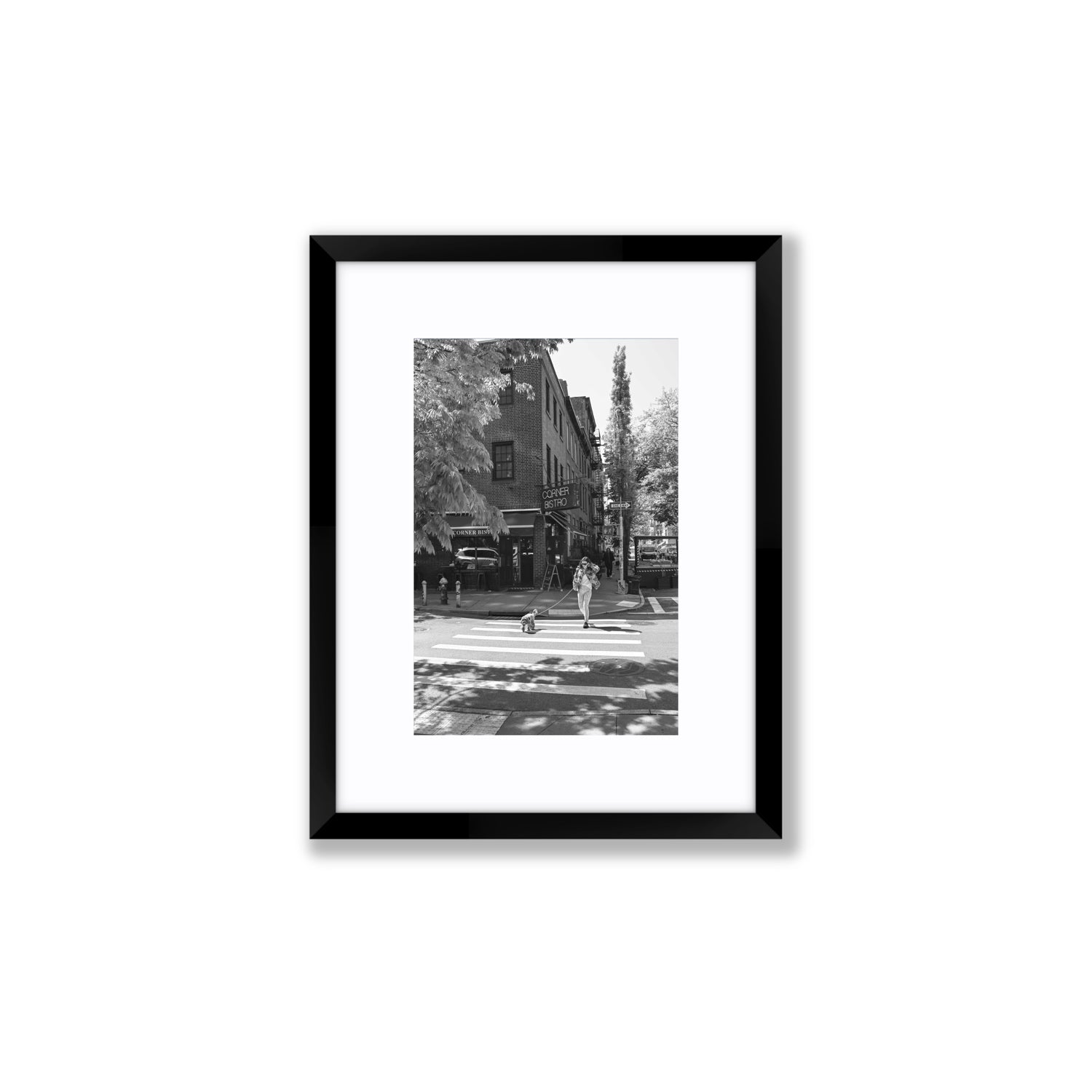 Sunlit Stroll New York NYC Black & White wall art Small fine art print in black frame with matboard