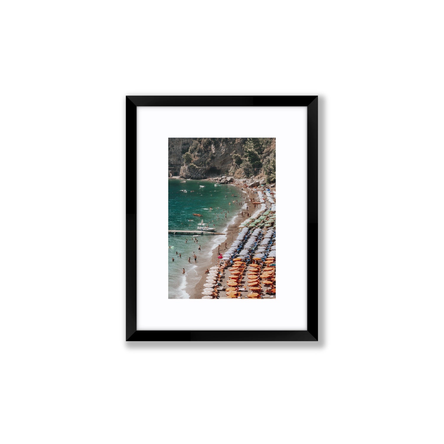 Ocean's Playground Positano decor wall art Small fine art print in black frame with matboard
