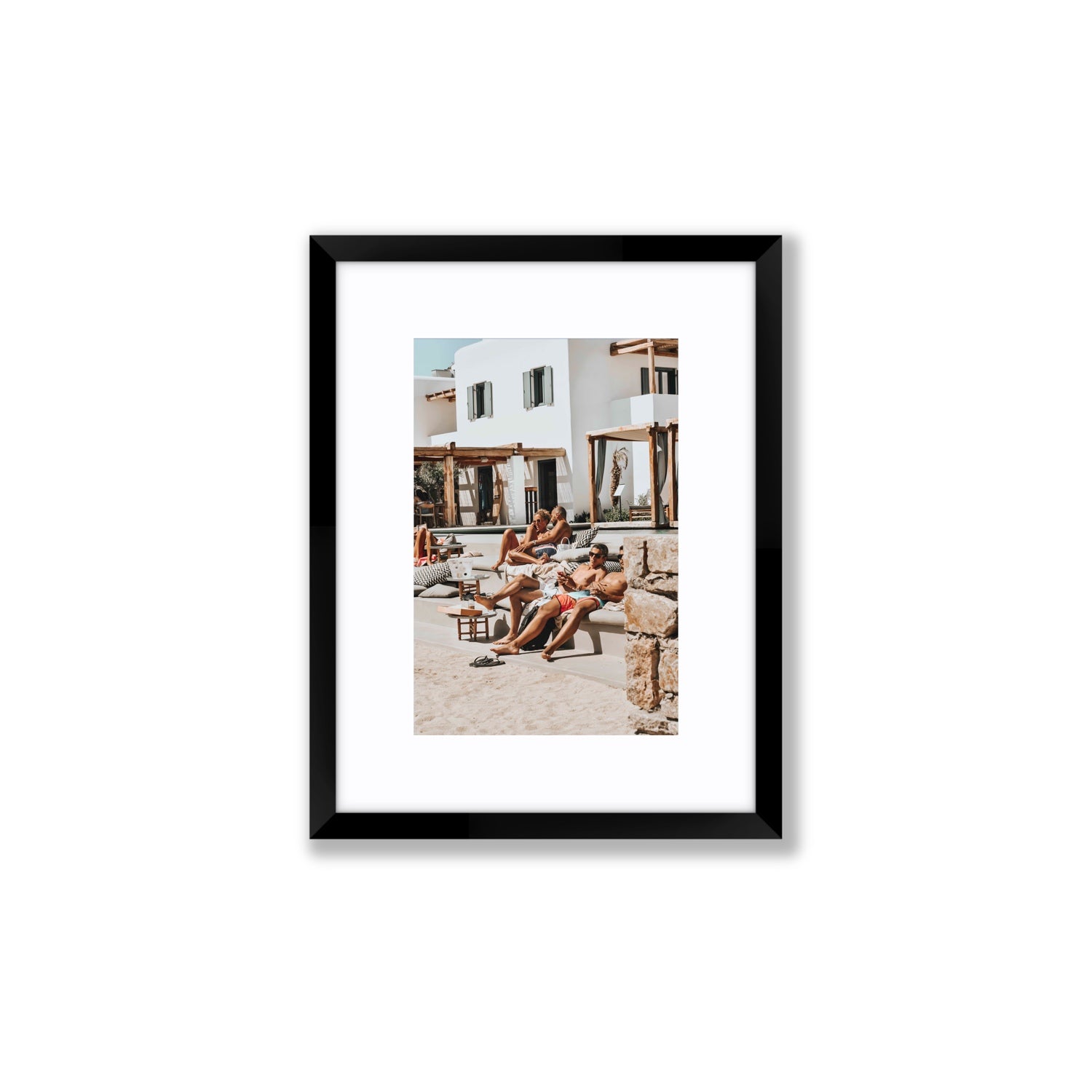 Style That Sizzles Mykonos Greek island wall art Small fine art print in black frame with matboard