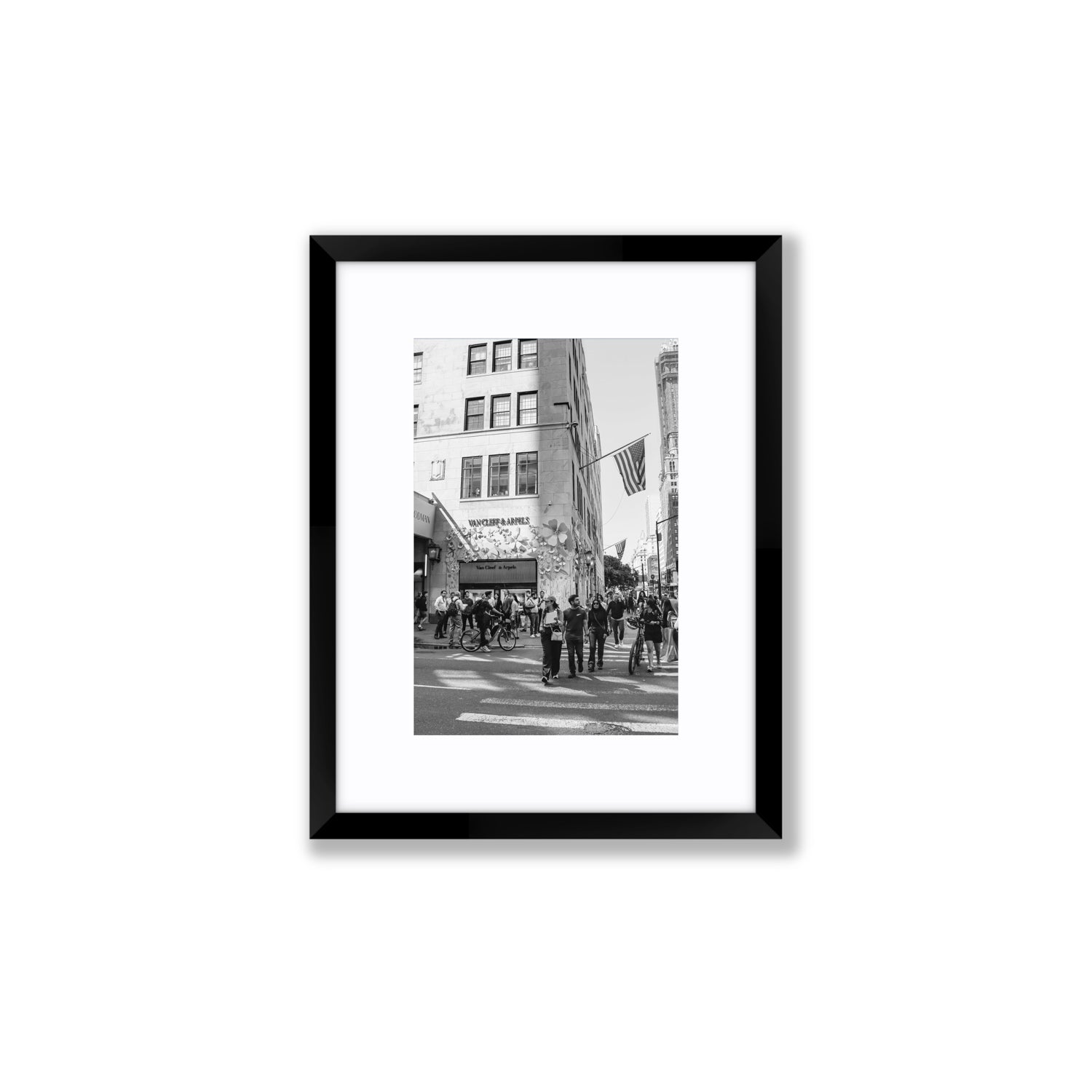 Sidewalk Shuffle New York NYC Black & White wall art Small fine art print in black frame with matboard