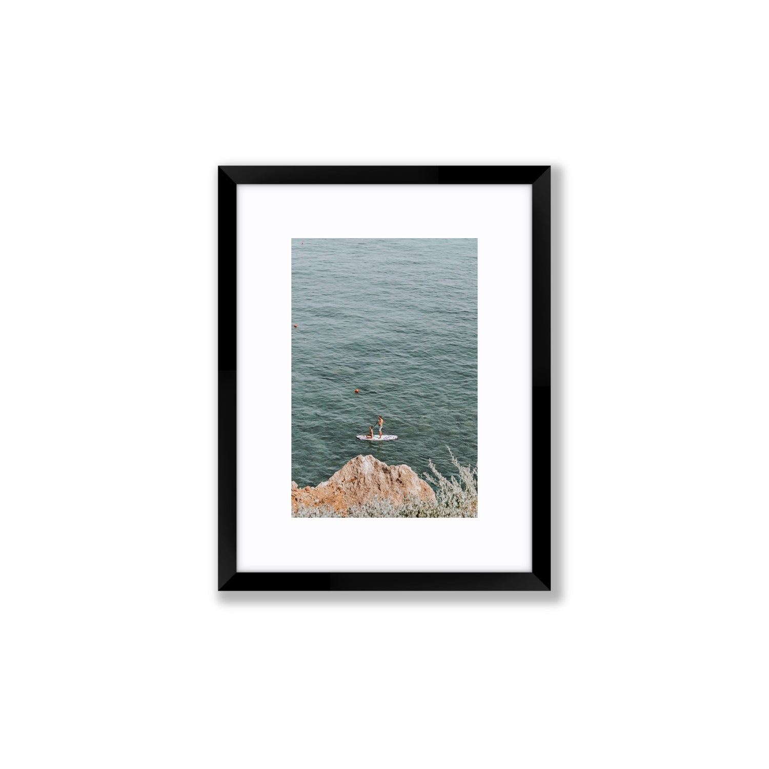 Into The Vibe Without Getting Wet Tuscany coastal wall art Small fine art print in black frame with matboard