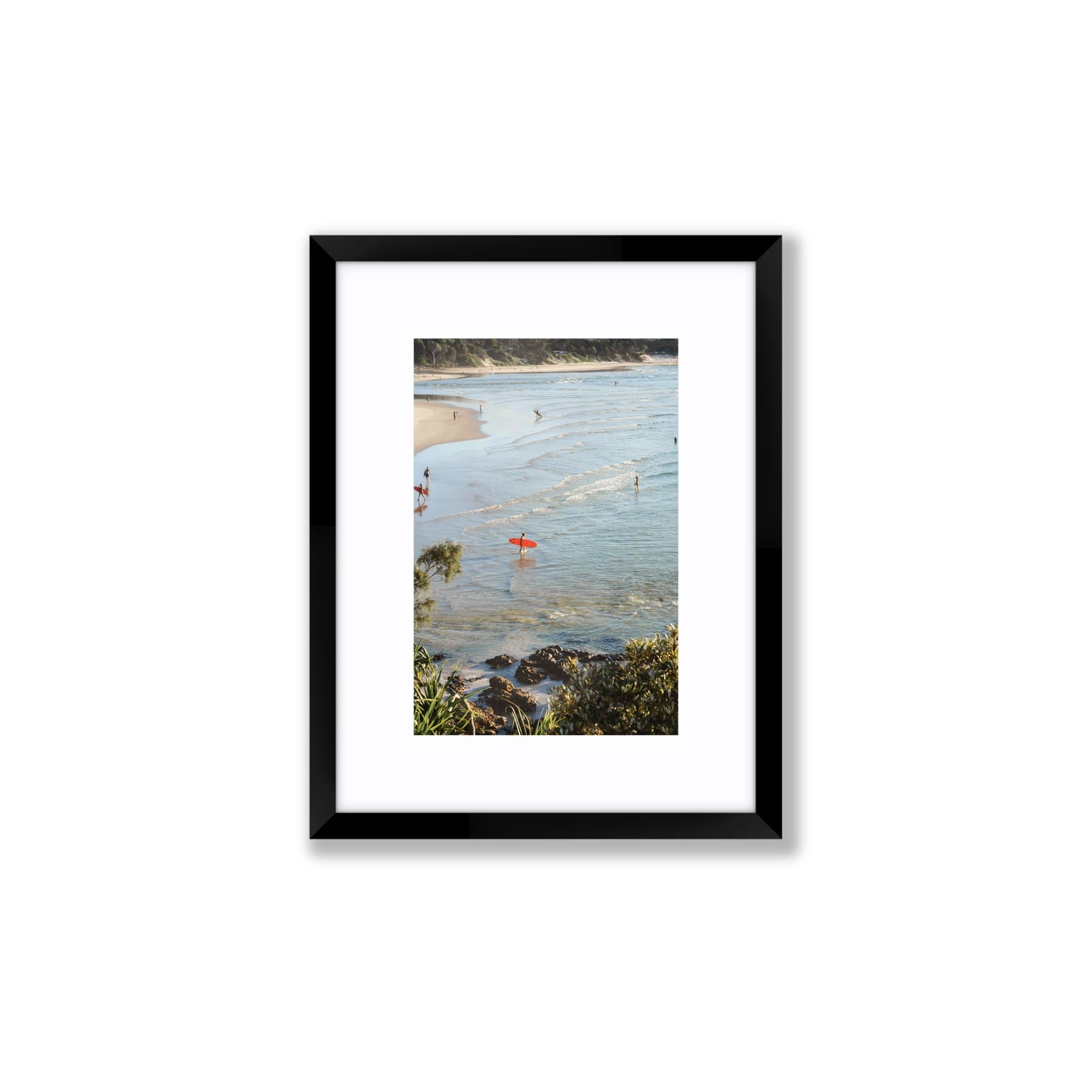 Seclusion Byron Bay Surf coastal wall art Small fine art print in black frame with matboard