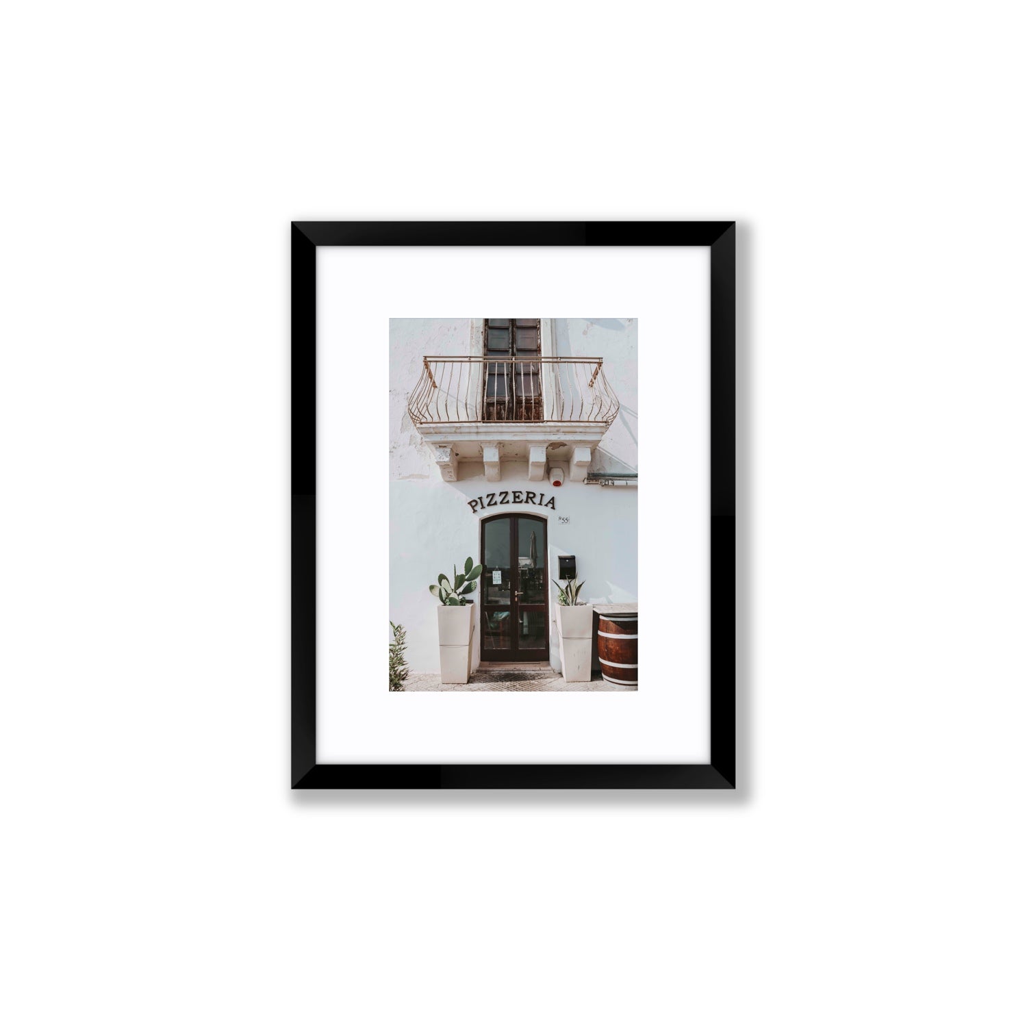 Pizzeria Puglia Italian wall art Small fine art print in black frame with matboard