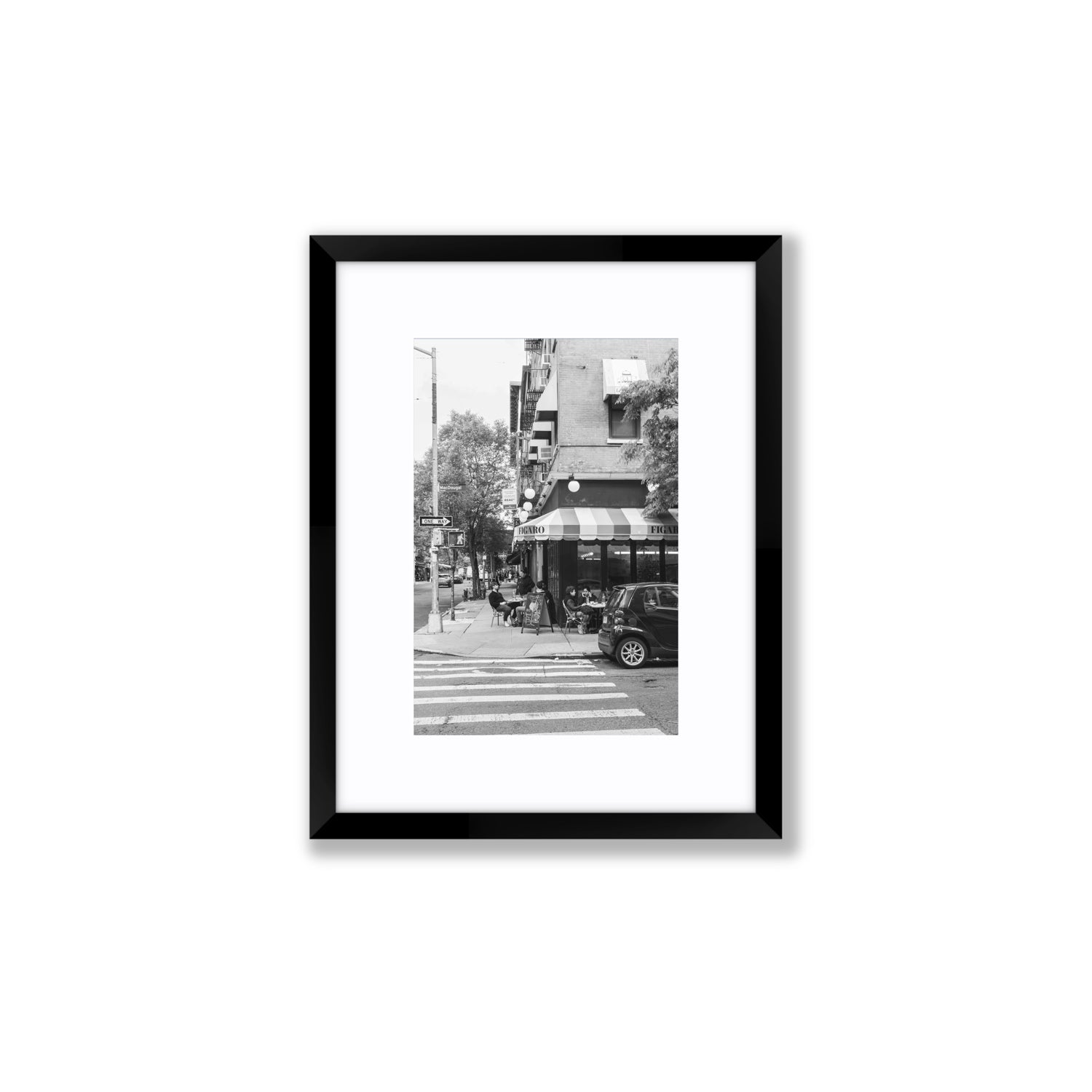 Figaro New York NYC Black & White wall art Small fine art print in black frame with matboard