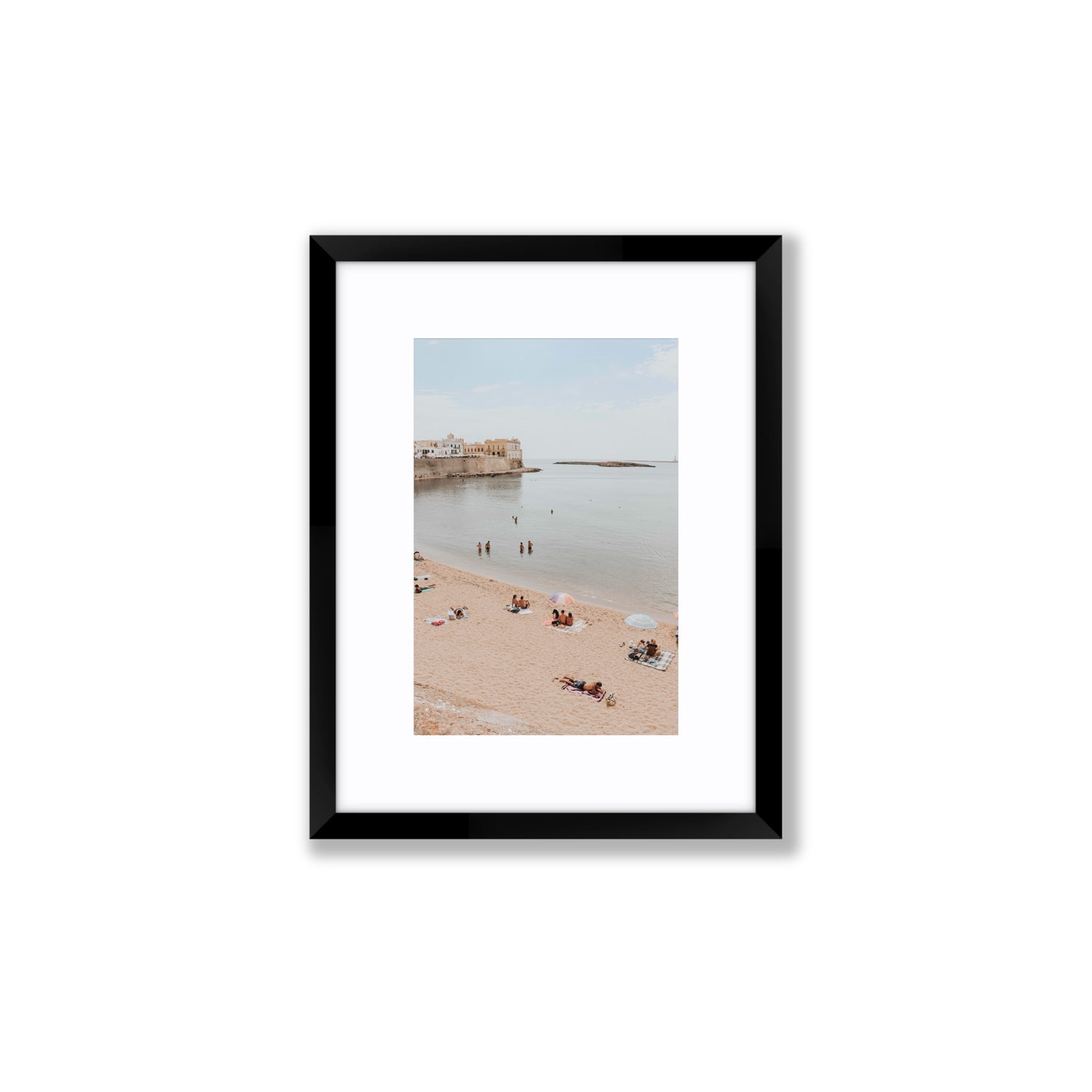 Spiaggia della Purita Puglia coastal art print Small fine art print in black frame with matboard