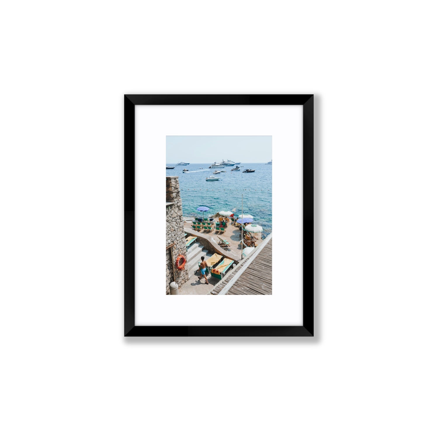 Canzone di Capri Capri Italian beach wall art Small fine art print in black frame with matboard