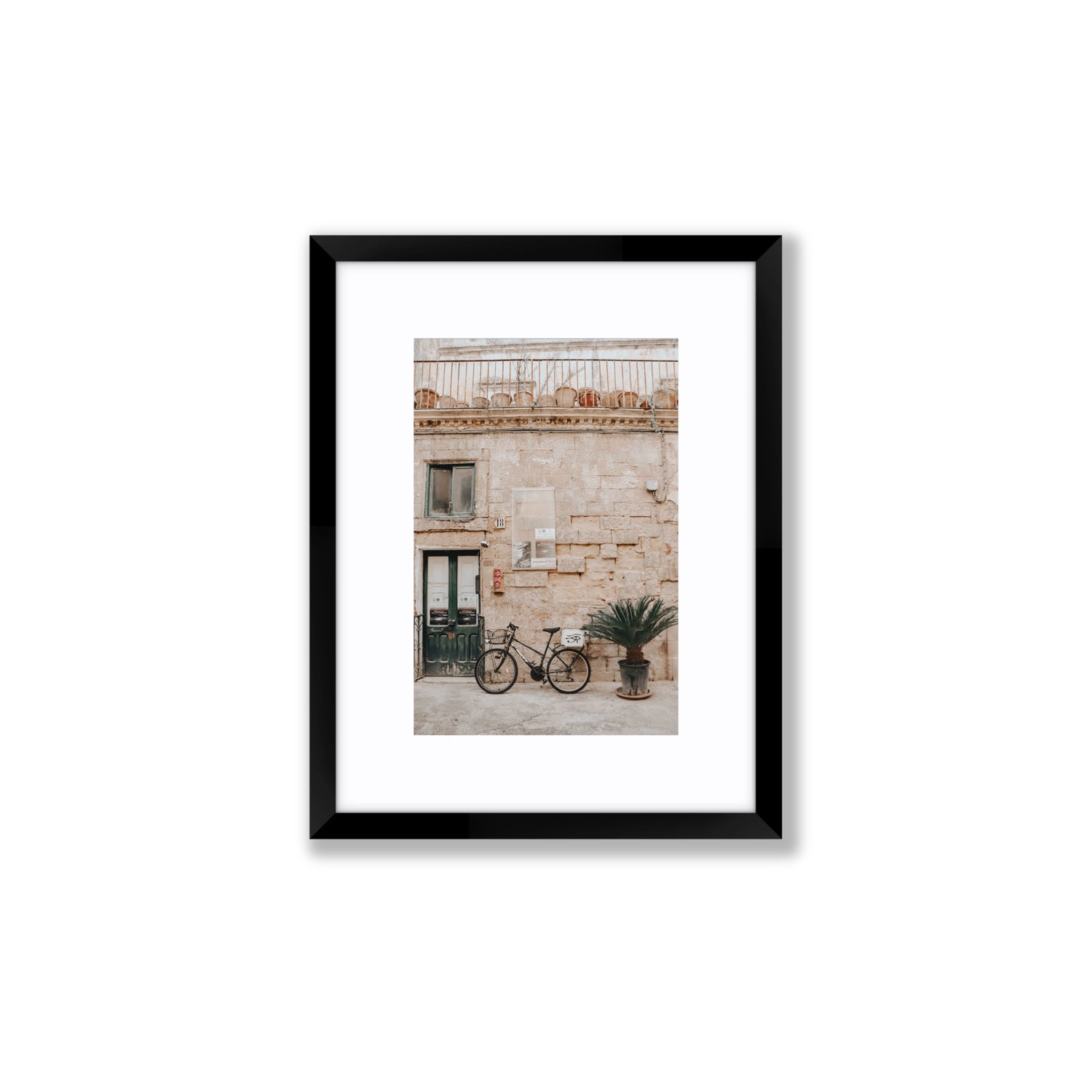 Golden Facades Puglia Lecce Italian wall art Small fine art print in black frame with matboard