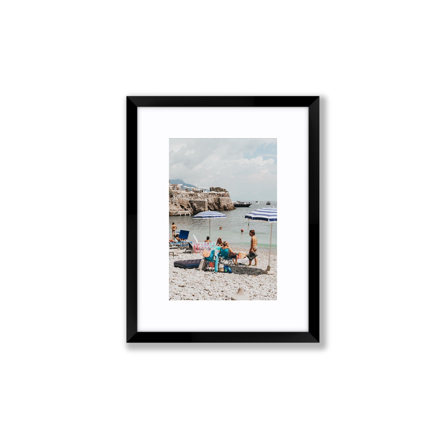 Couple Goals Nerano Amalfi Coast coastal wall art Small fine art print in black frame with matboard