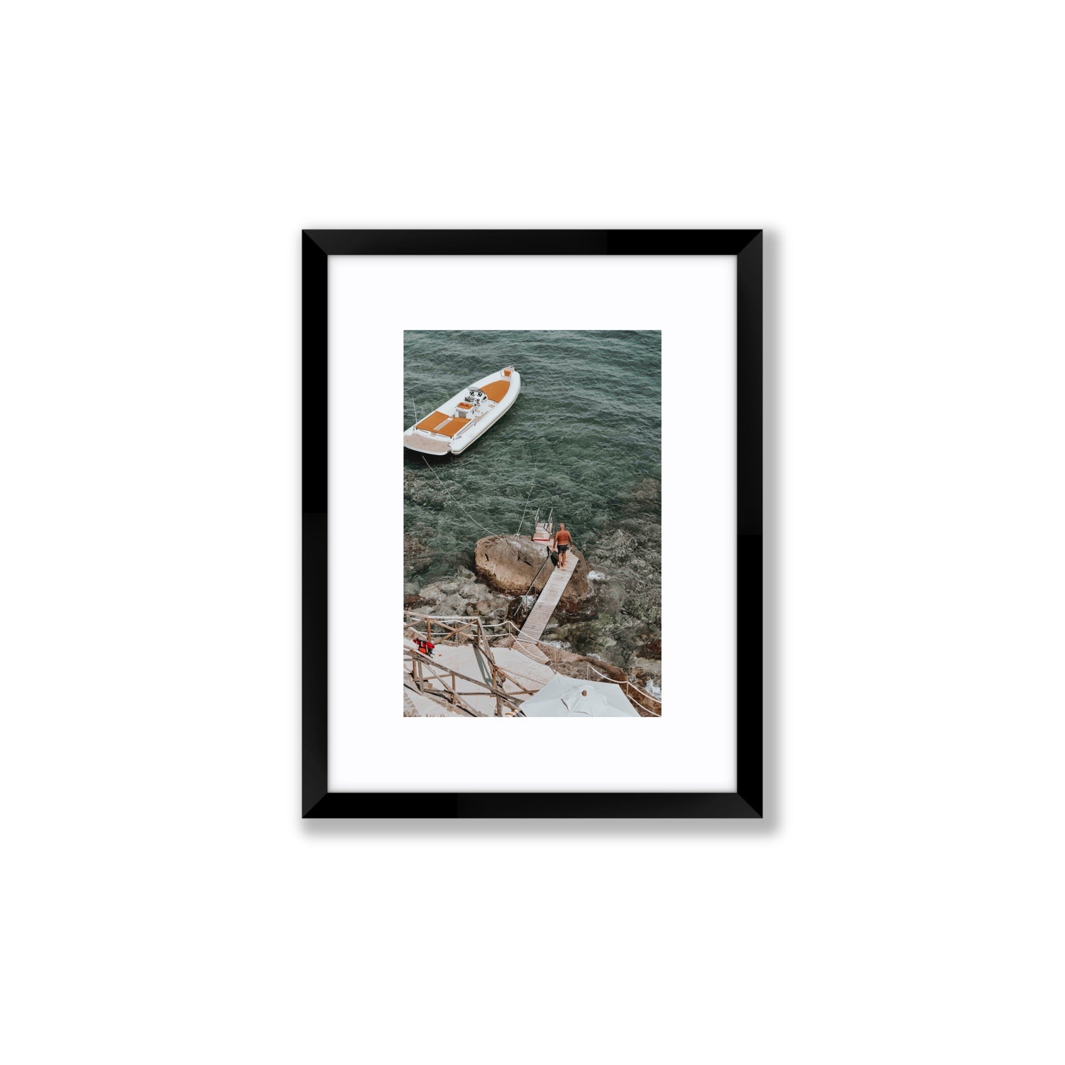 Secret Cove Tuscany coastal Italian wall art Small fine art print in black frame with matboard