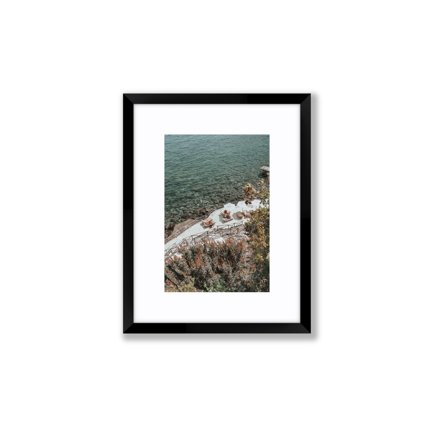 Hidden Gem Tuscany coastal wall art Small fine art print in black frame with matboard