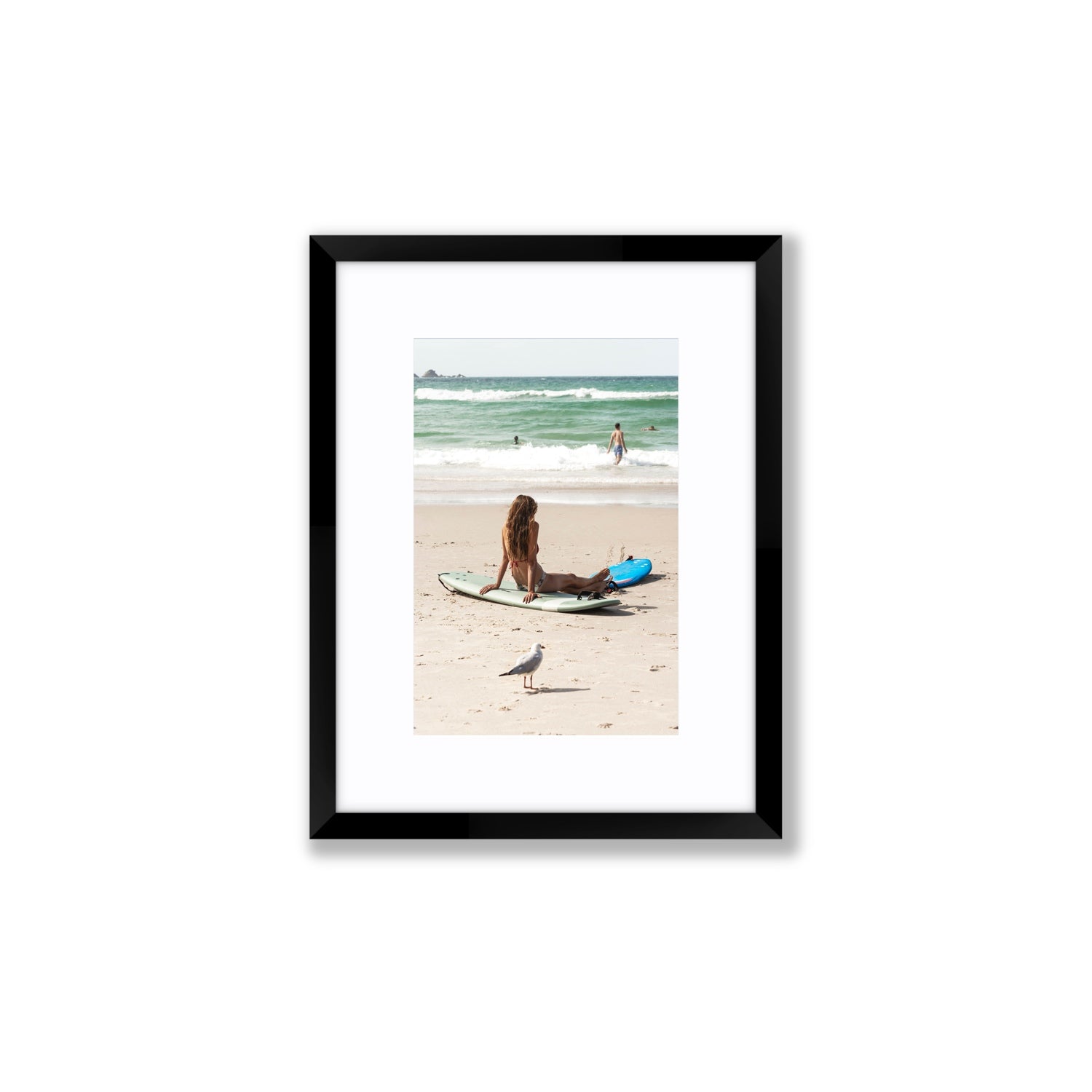 Carissa Byron Bay Surf coastal wall art Small fine art print in black frame with matboard