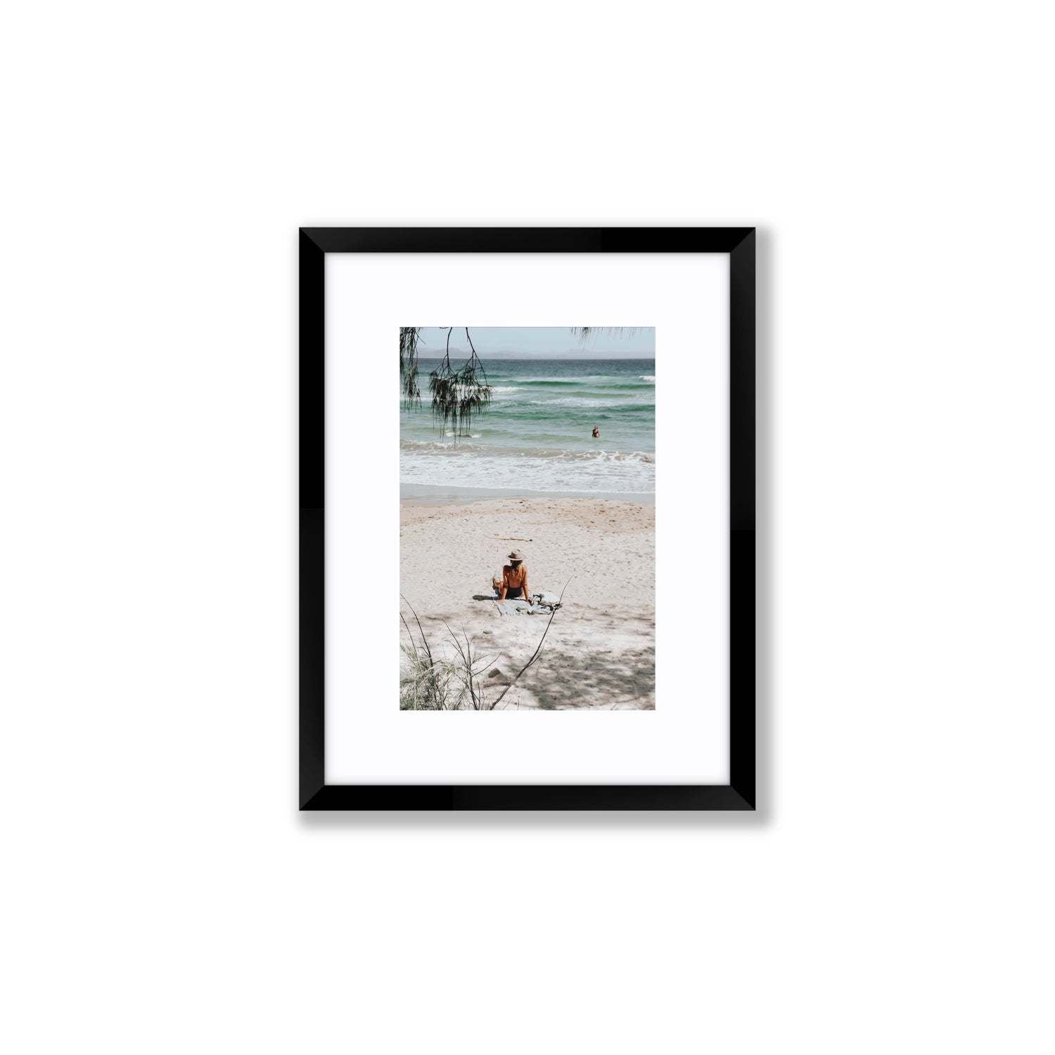Take It Easy Byron Bay beach coastal decor wall art Small fine art print in black frame with matboard