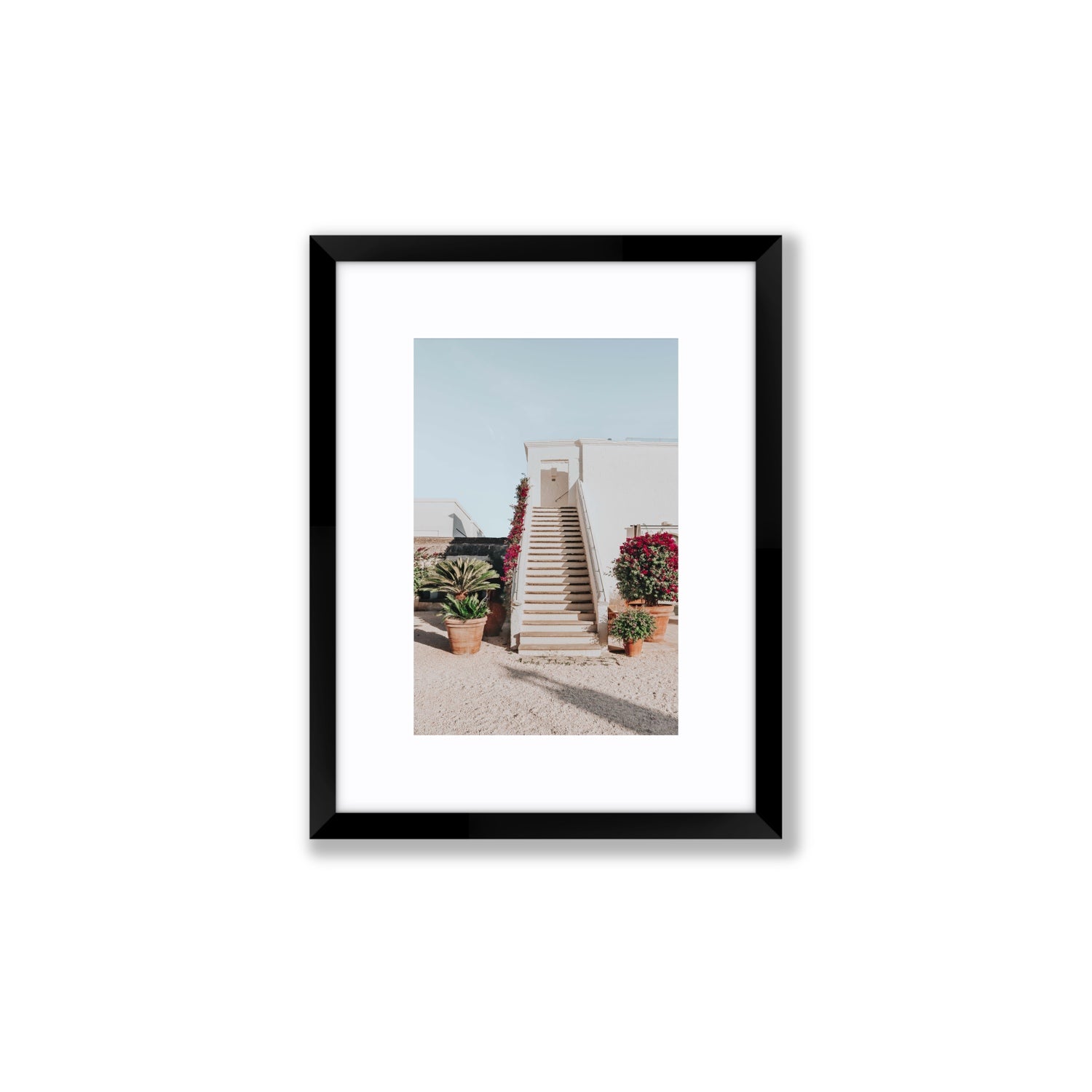 Tranquil Ascent Puglia Italian wall art Small fine art print in black frame with matboard