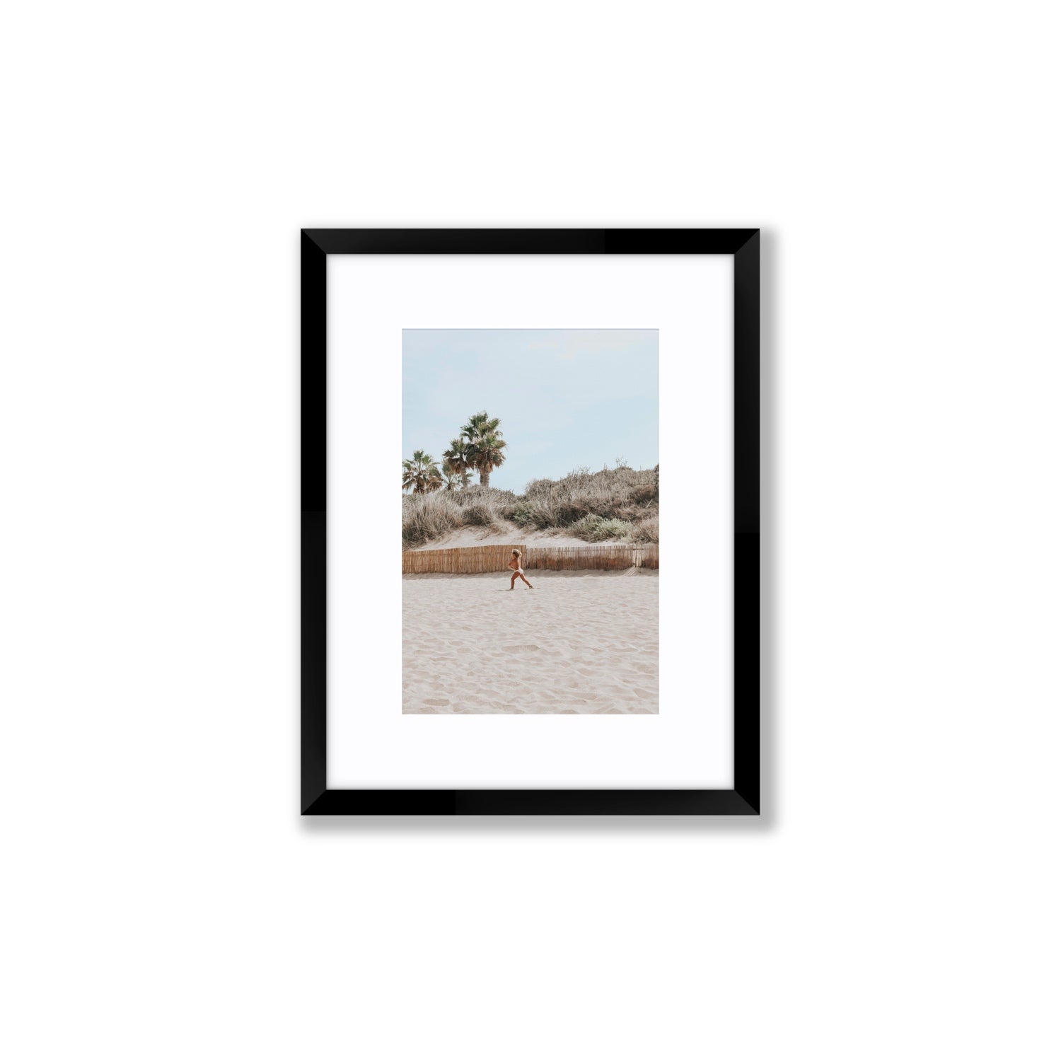 Joyful Sprint Puglia beach coastal fine art print Small fine art print in black frame with matboard