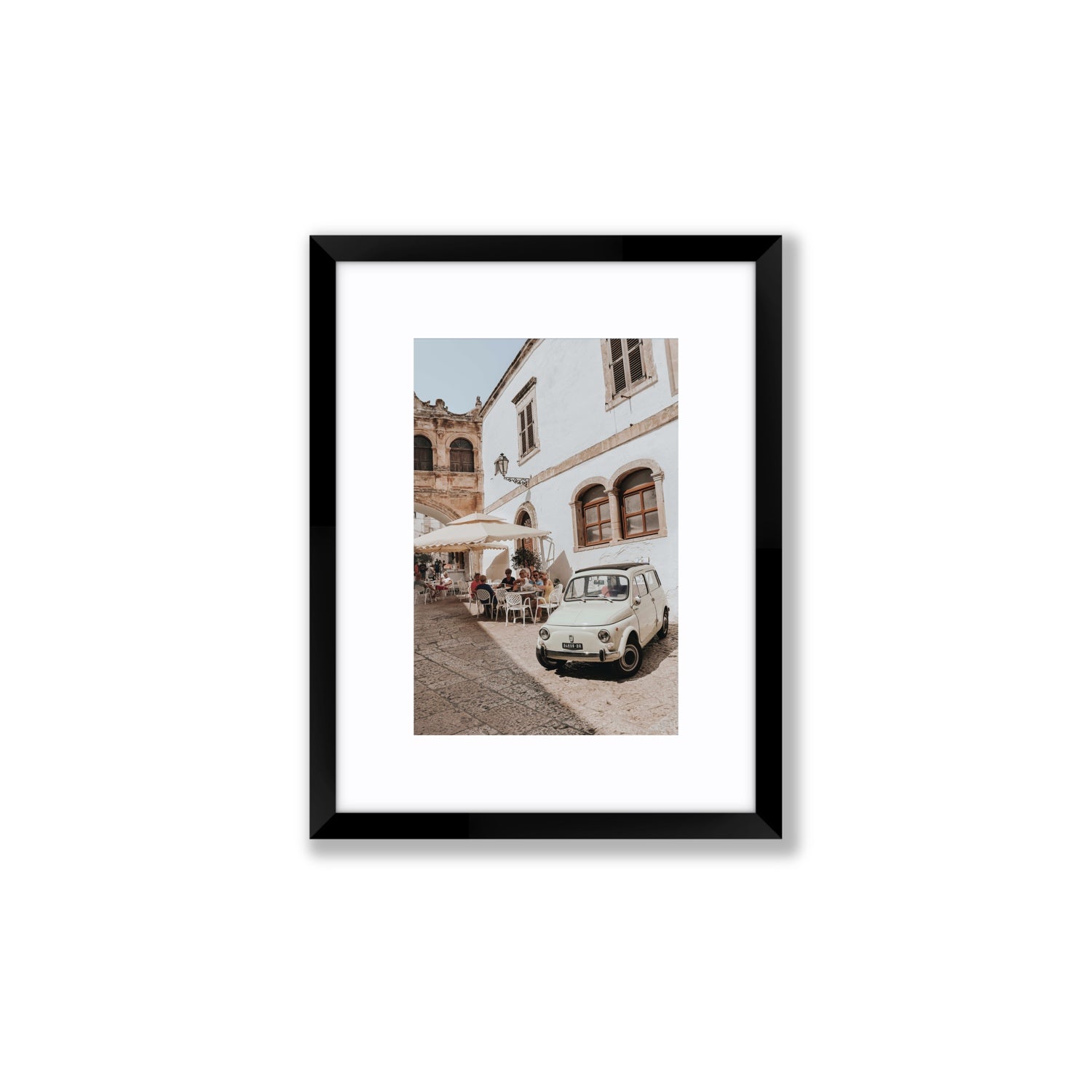 Piazza di Ostuni Puglia Italian wall art Small fine art print in black frame with matboard