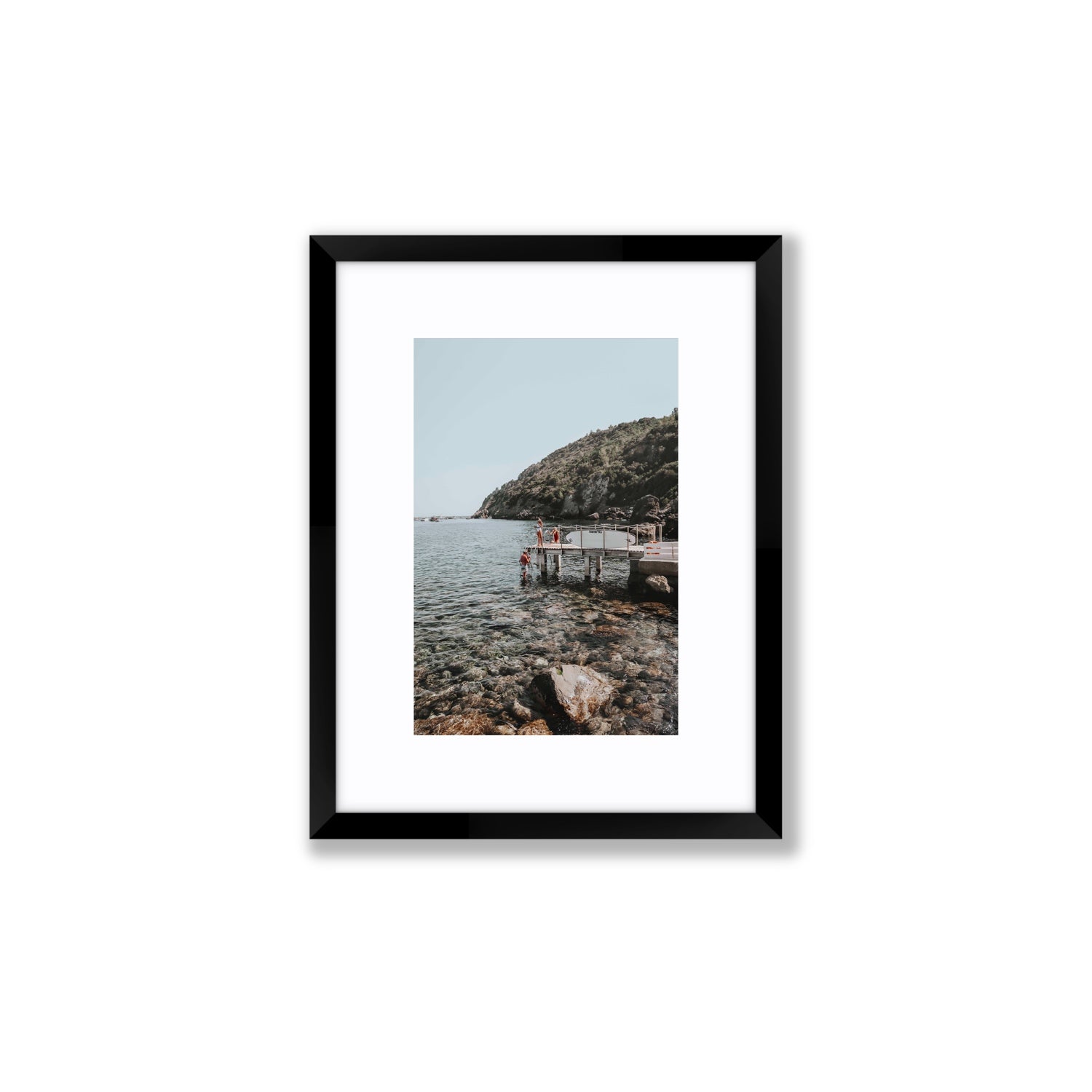 Tidal Explorers Tuscany coastal Italian wall art Small fine art print in black frame with matboard