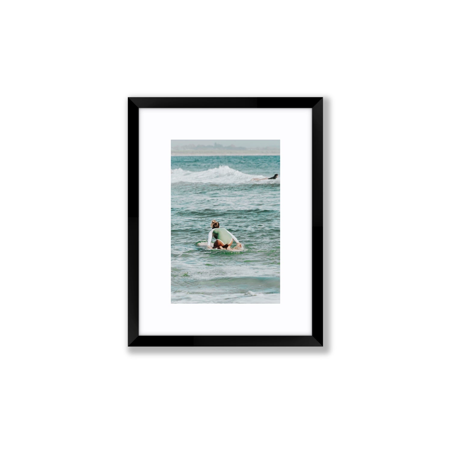 Quincy Byron Bay Surf coastal wall art Small fine art print in black frame with matboard