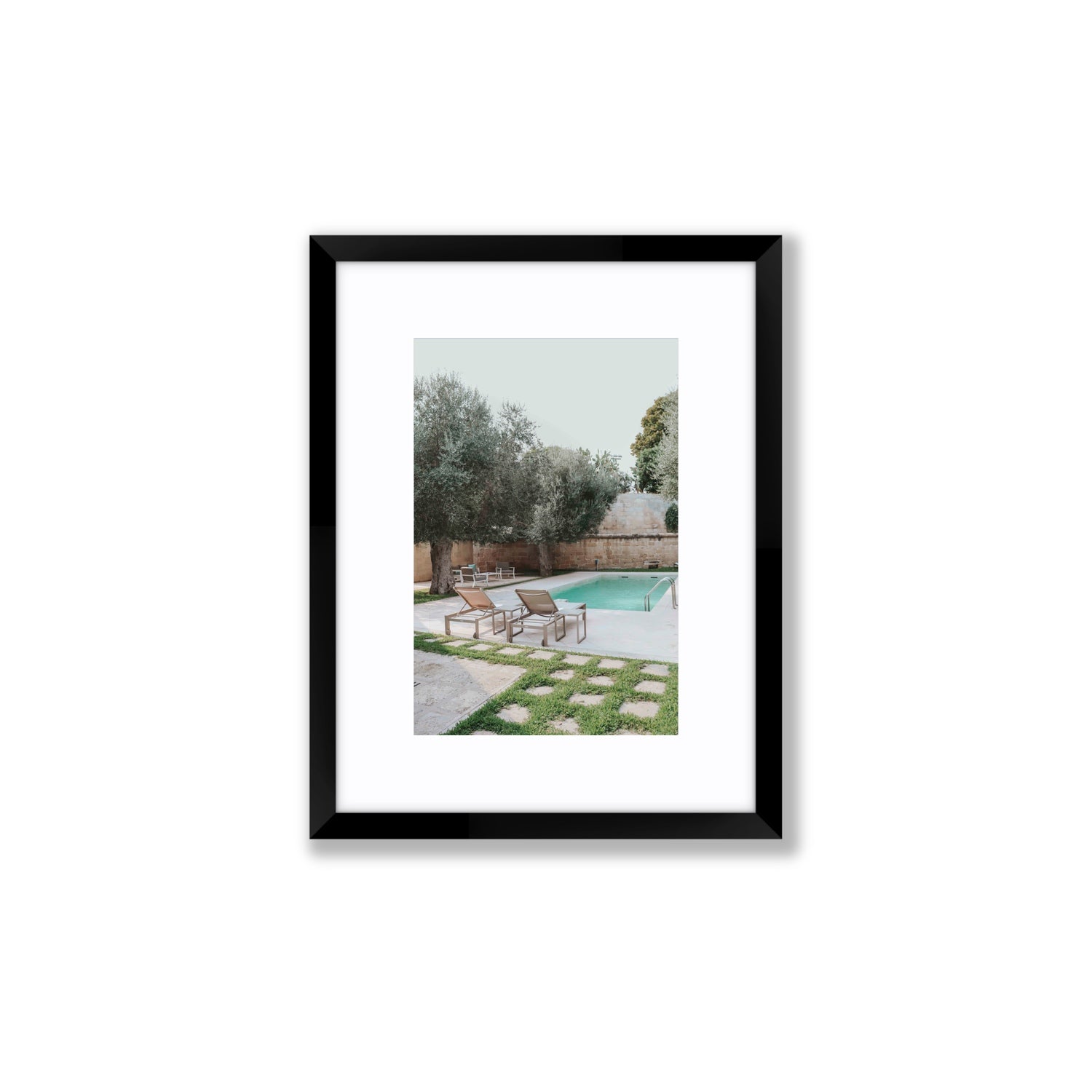Olive Oasis Puglia Mediterranean wall art Small fine art print in black frame with matboard