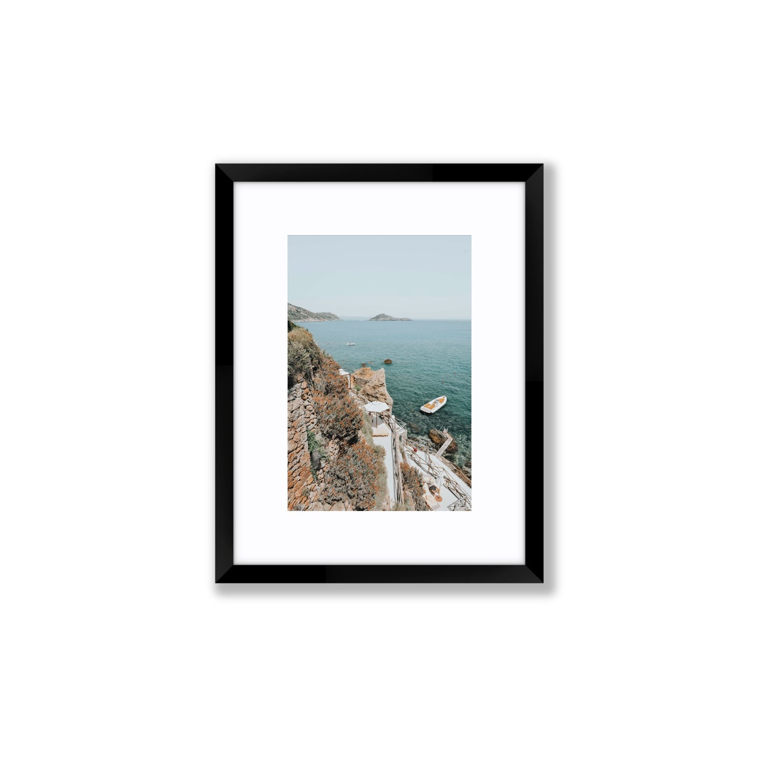 Front Row Seat Tuscany coastal wall art Small fine art print in black frame with matboard