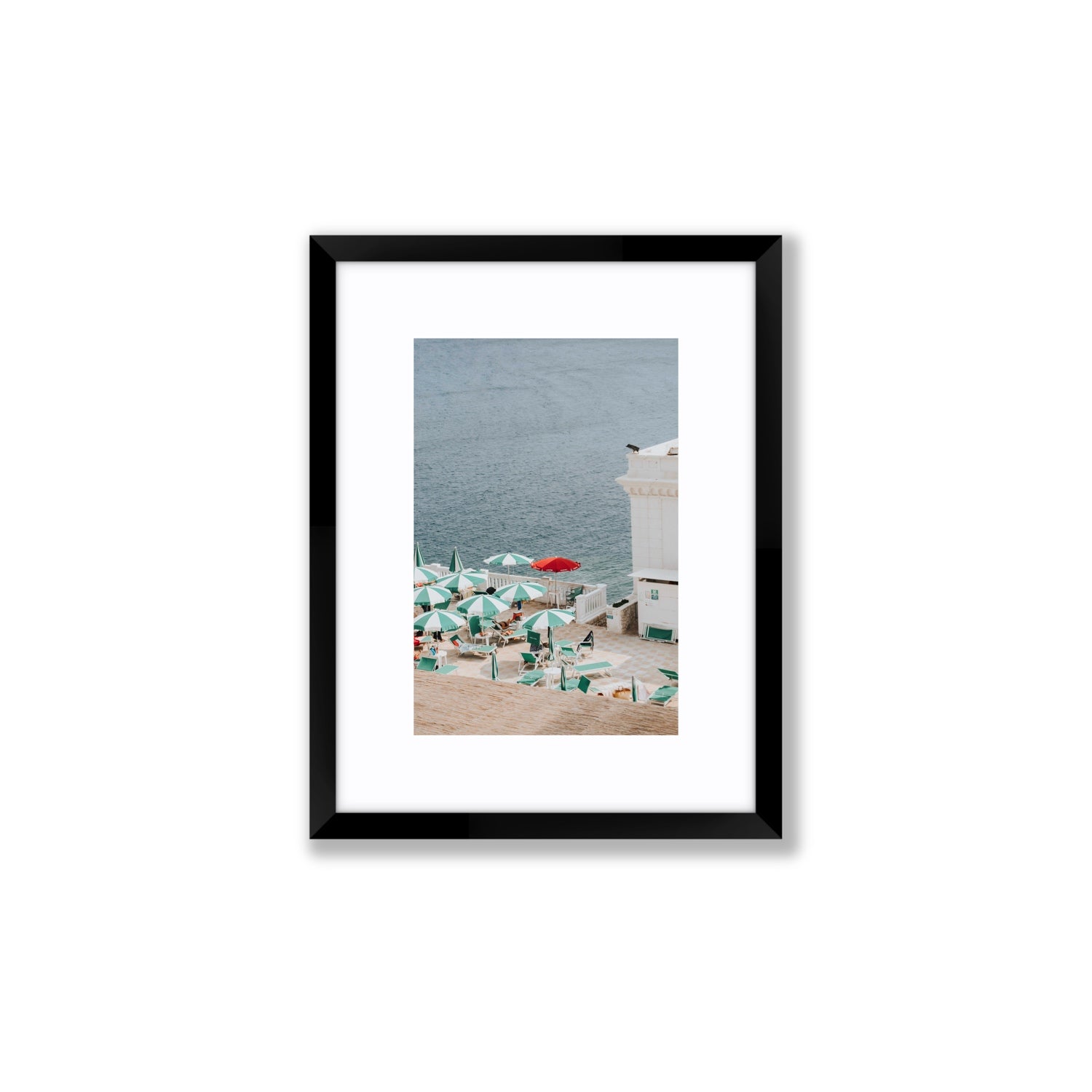 Lido Italiano Puglia beach Italian wall art Small fine art print in black frame with matboard