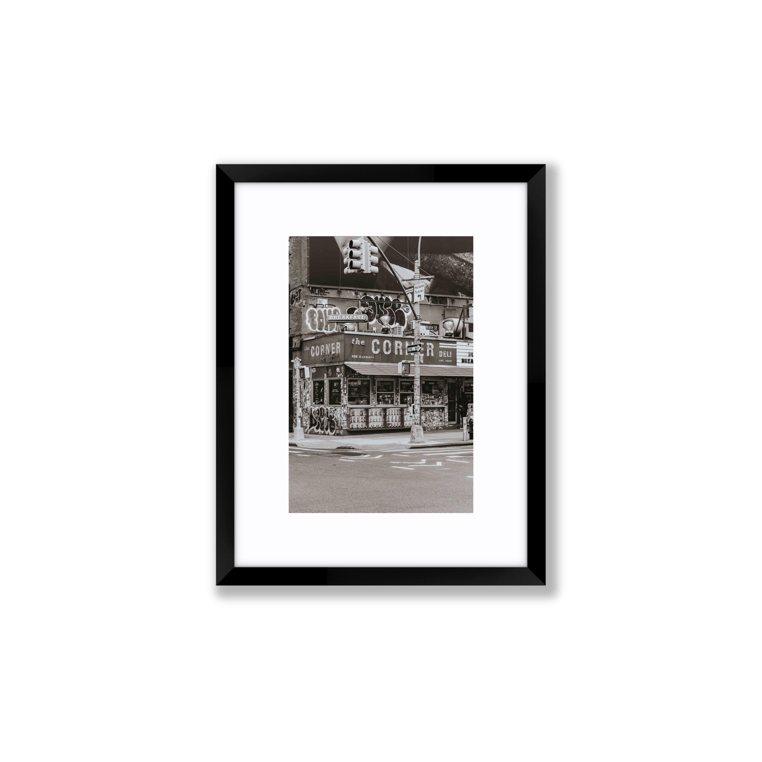 Soho Deli New York NYC Black & White wall art Small fine art print in black frame with matboard
