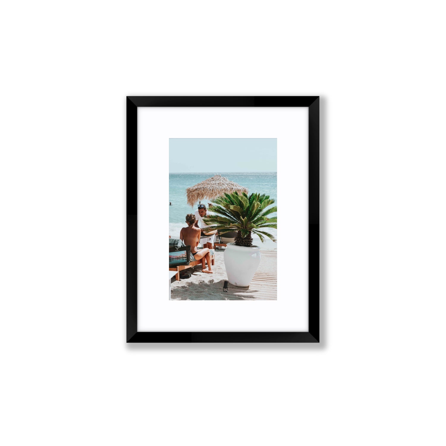 At Your Service Mykonos Greek island wall art Small fine art print in black frame with matboard
