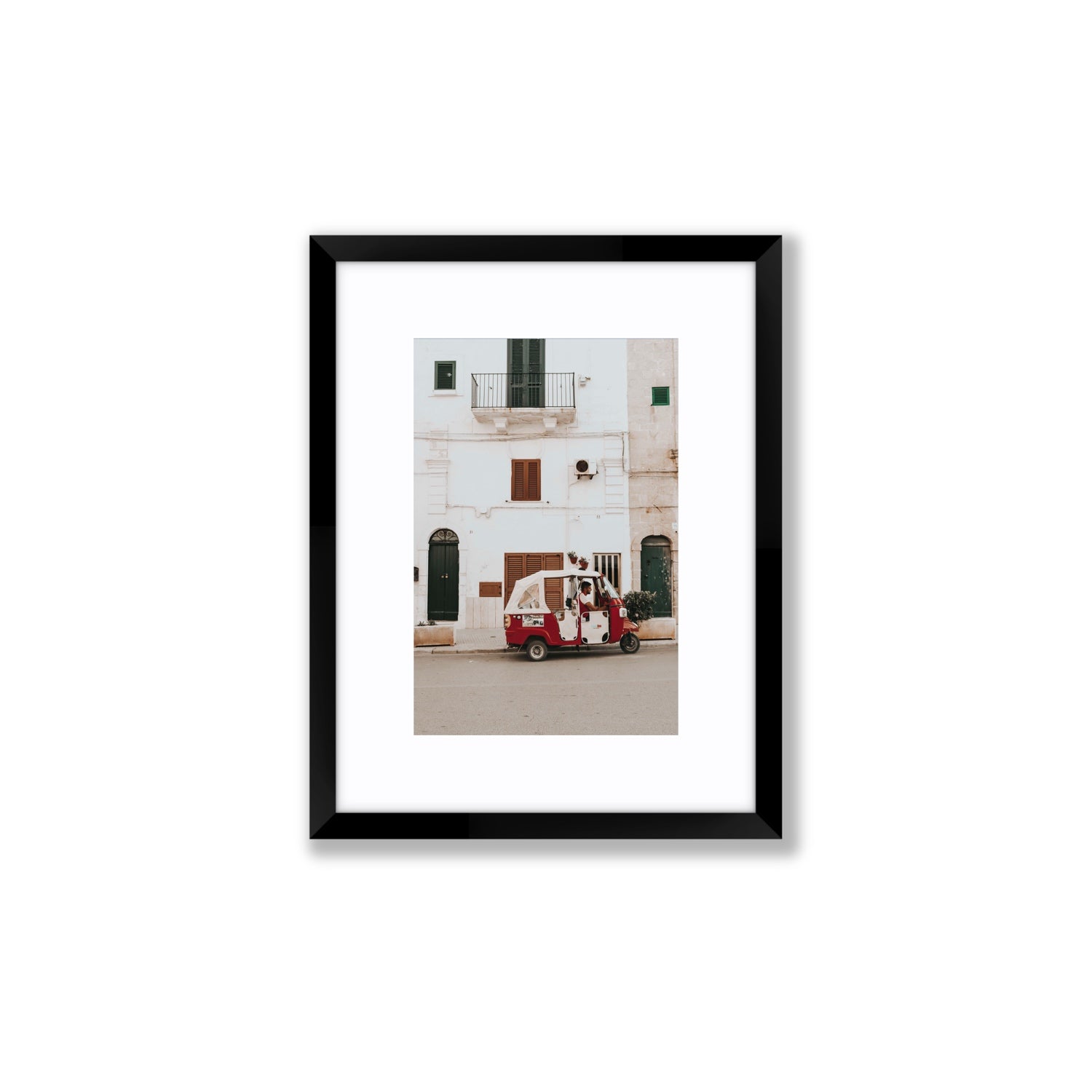 Groovy Piaggio Puglia Italian wall art Small fine art print in black frame with matboard
