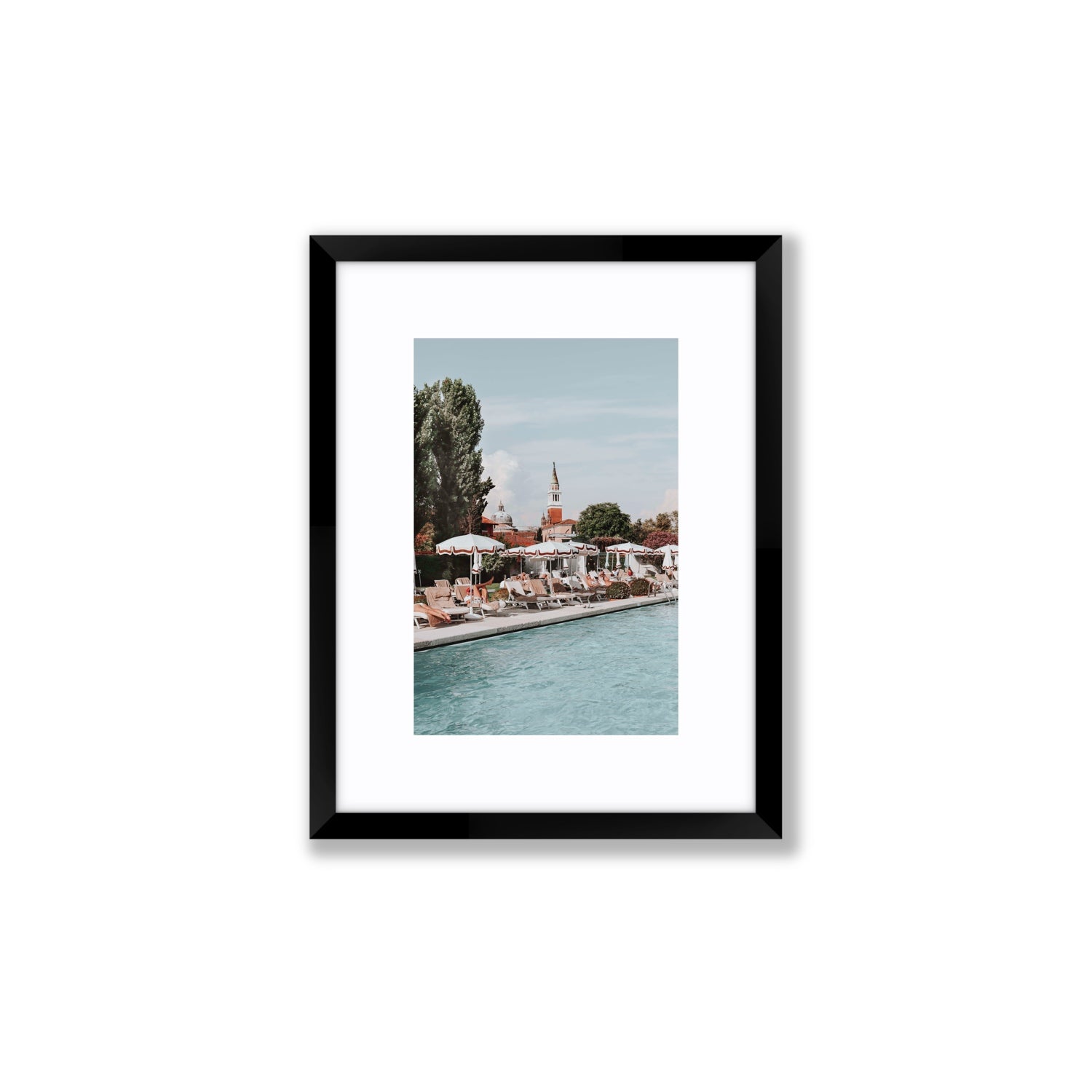 Poolside Perch Venice Italian wall art Small fine art print in black frame with matboard