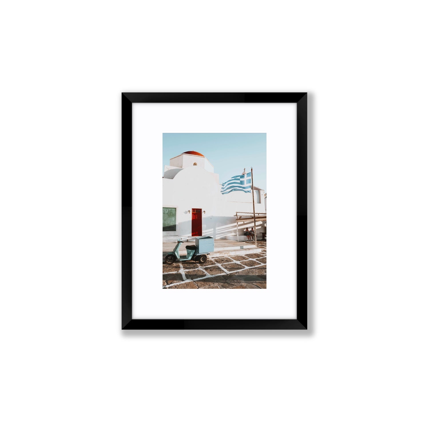 Mykonos Postcard fine art print, Mykonos, Greece, Small, Black Frame · Matboard, Fine Art Print