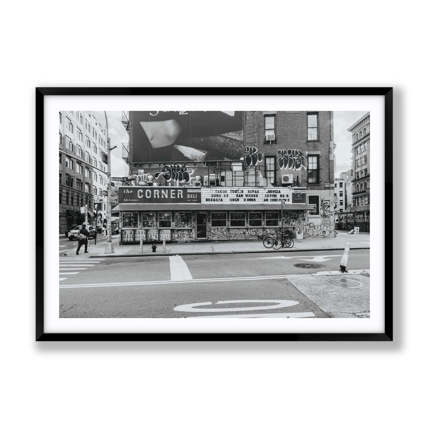 Kenmare Street New York NYC Black & White wall art Gallery fine art print in black frame with matboard