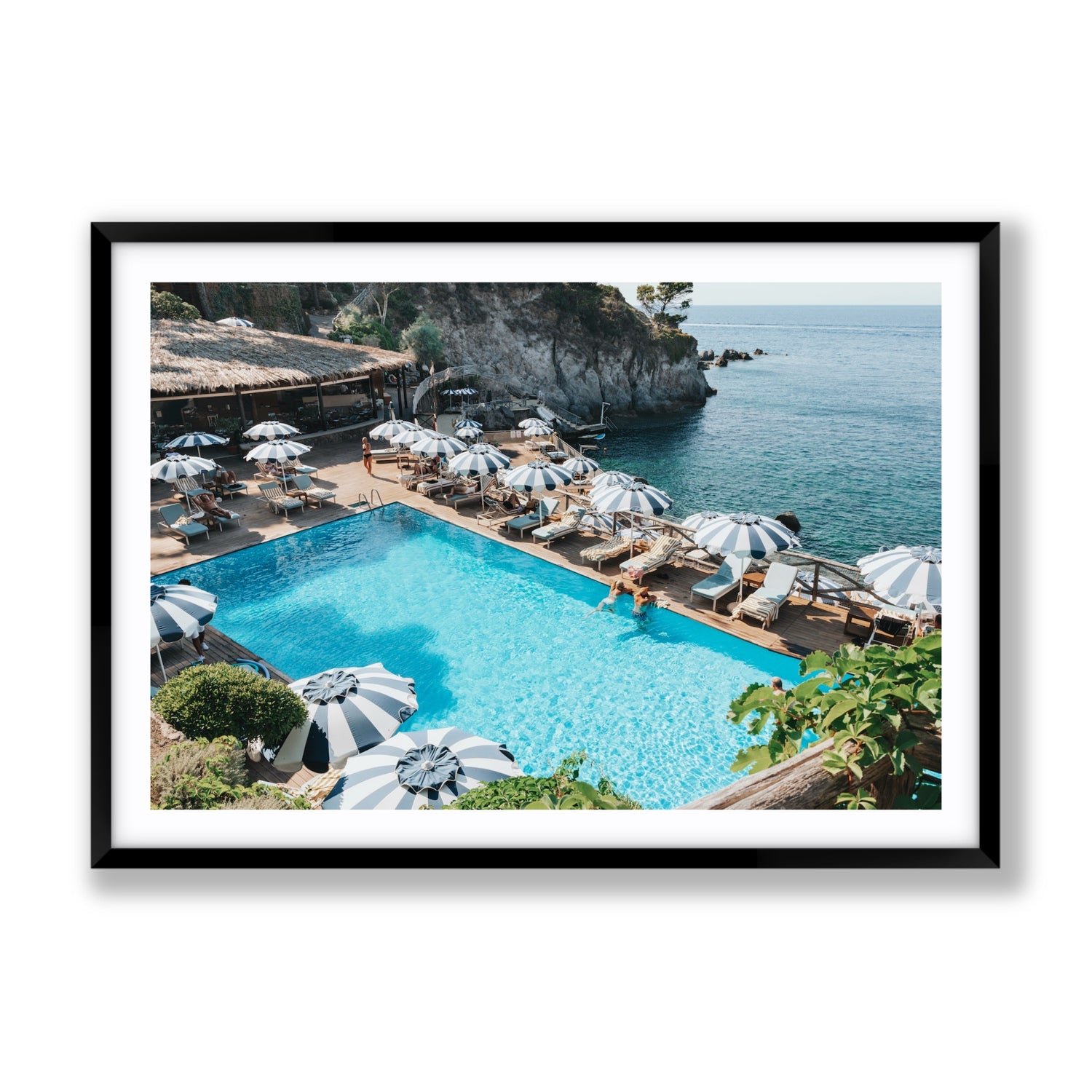 Oceanview Ischia Italian coastal wall art Gallery fine art print in black frame with matboard