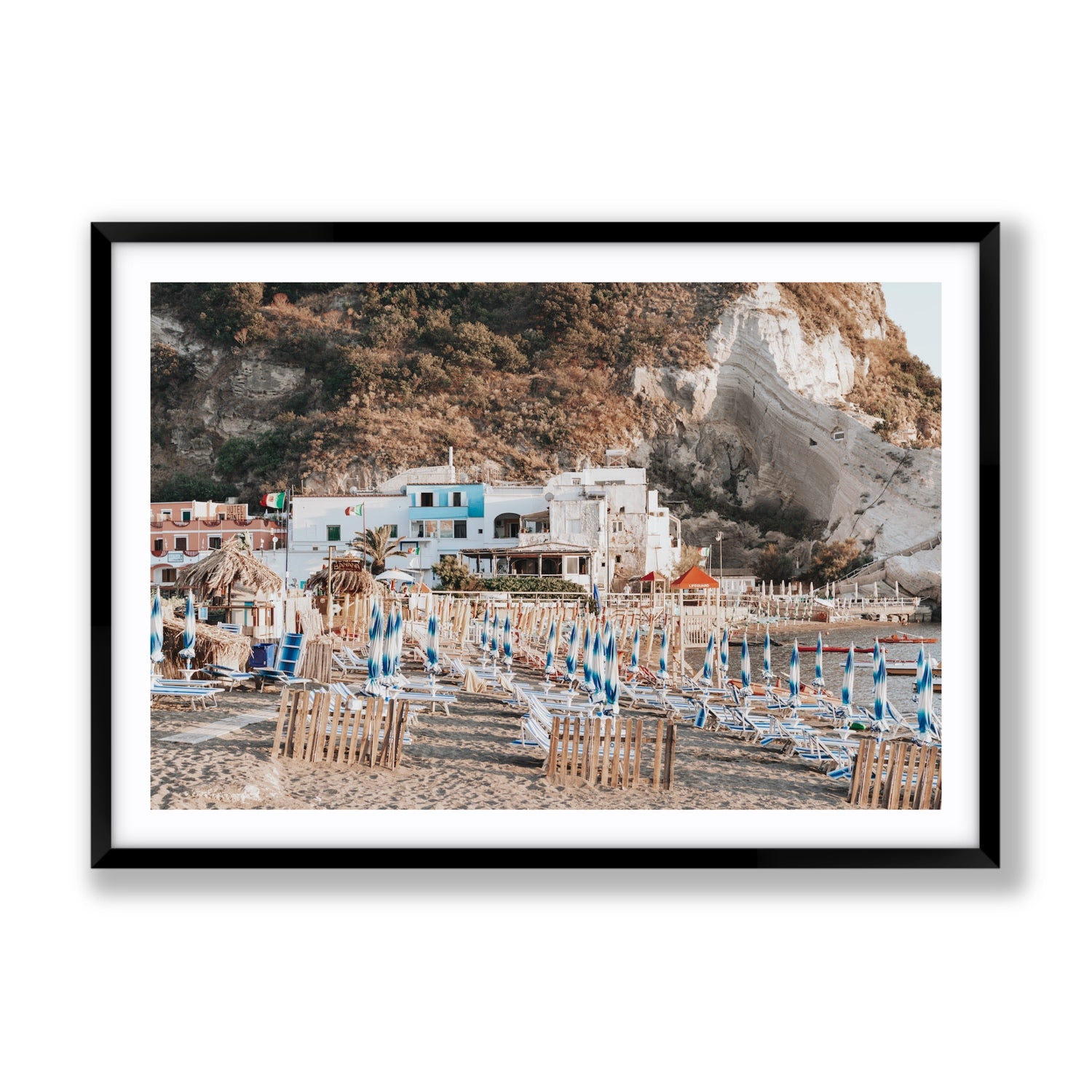 Sant' Angelo Ischia Italian coastal wall art Gallery fine art print in black frame with matboard