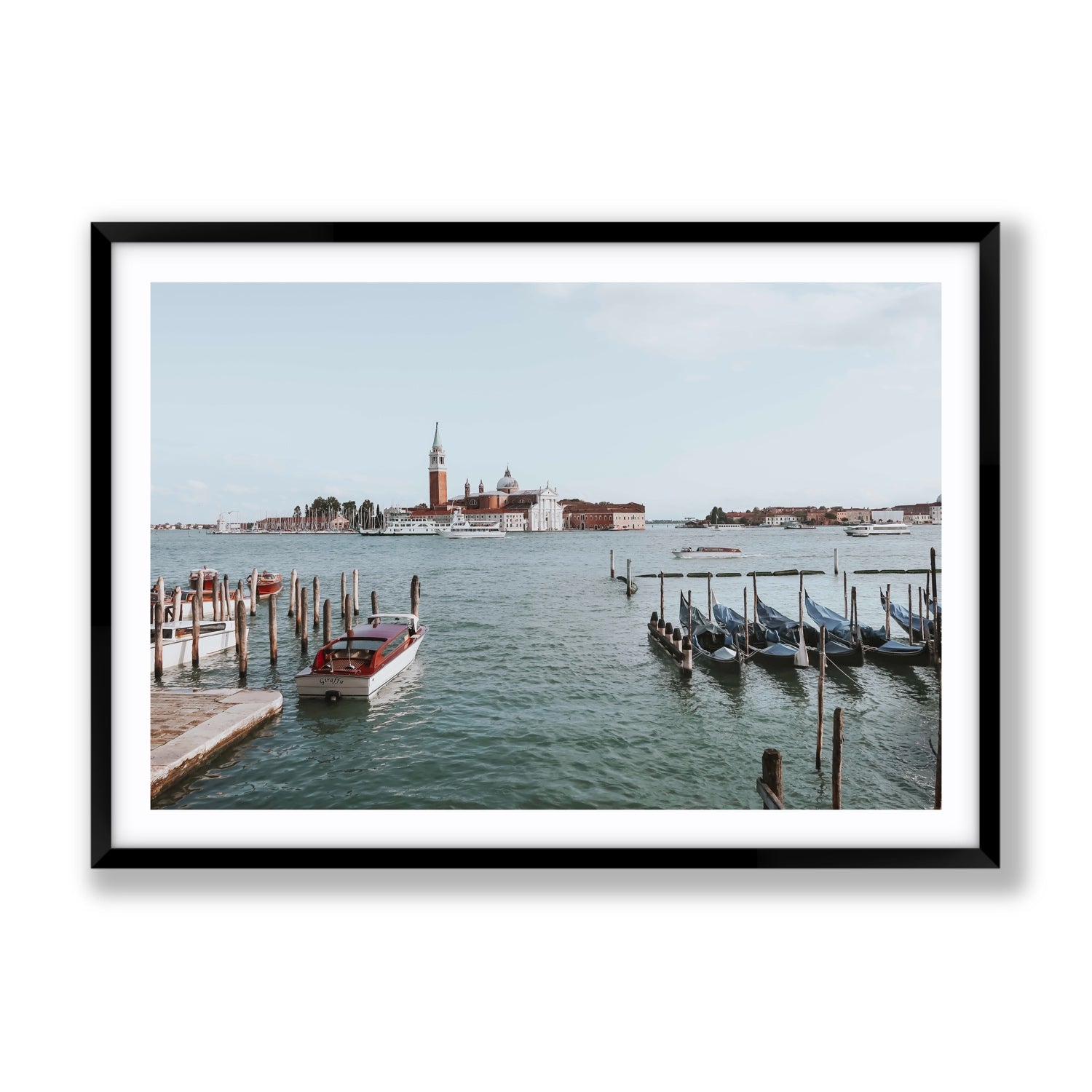 Venetian Waterscape Venice Italian art print Gallery fine art print in black frame with matboard