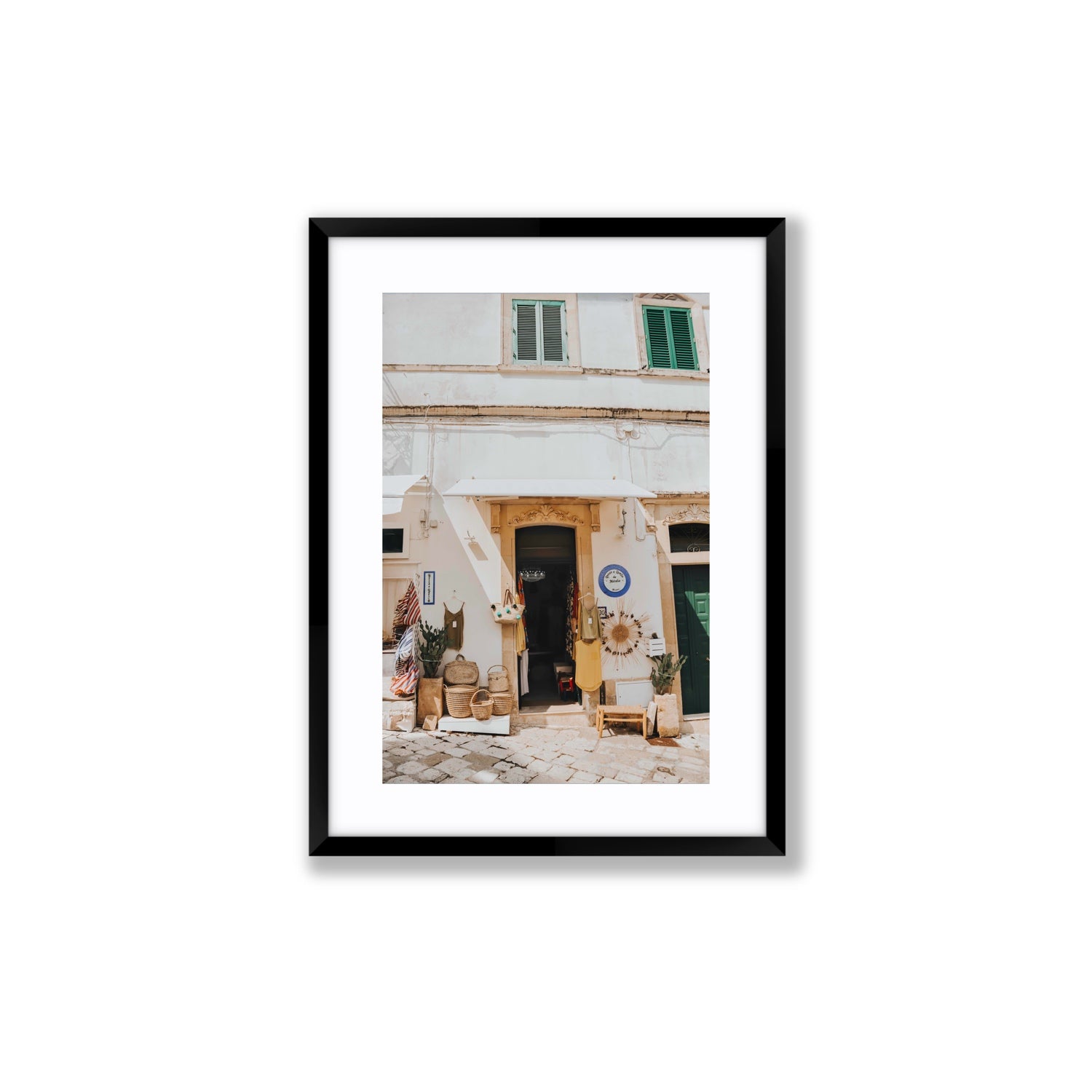 Artisan Ambience Puglia Italian wall art Medium fine art print in black frame with matboard