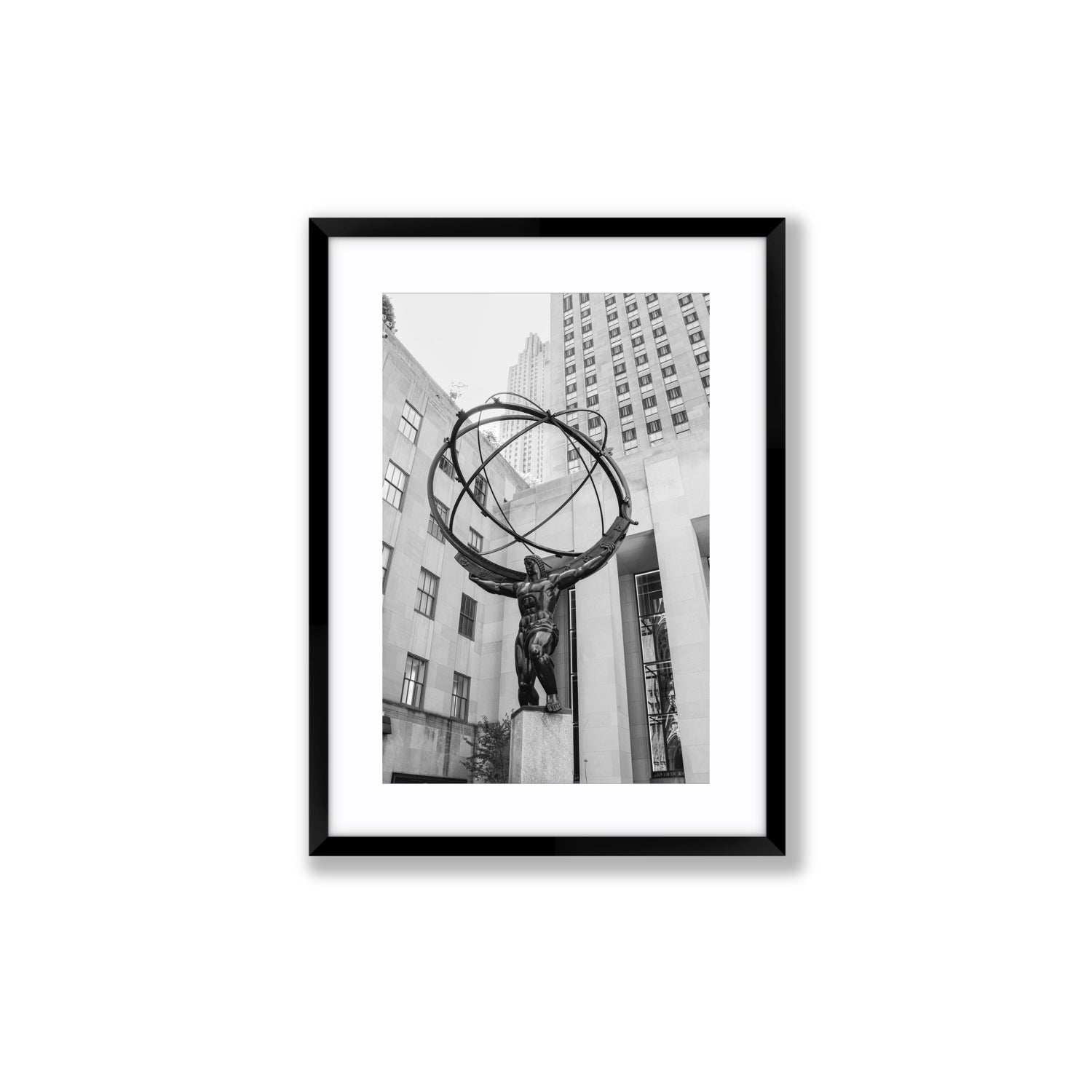 Atlas Ascends New York NYC Black & White wall art Medium fine art print in black frame with matboard