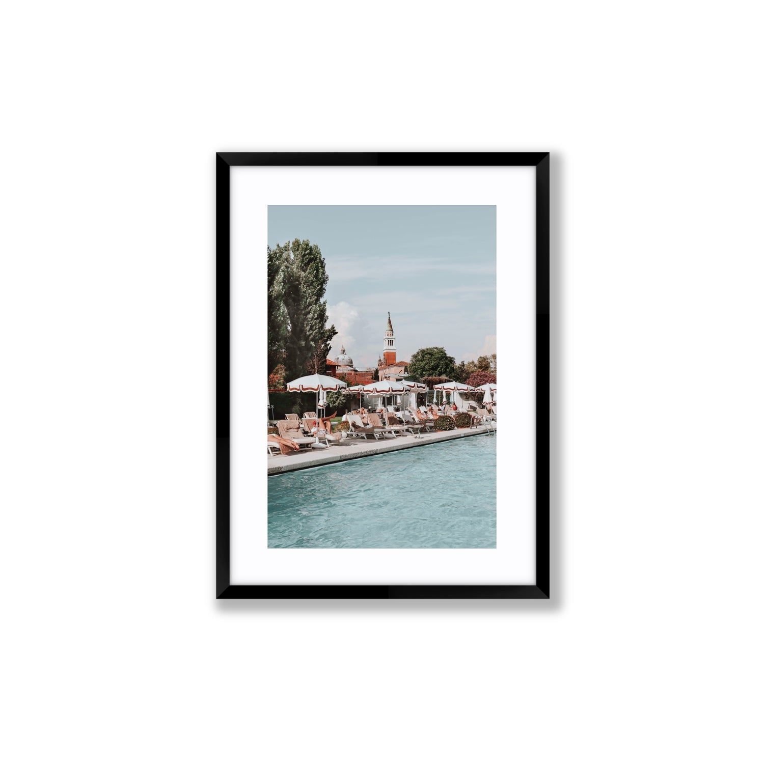 Poolside Perch Venice Italian wall art Medium fine art print in black frame with matboard