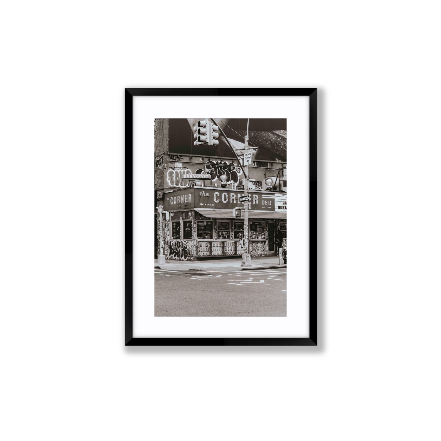 Soho Deli New York NYC Black & White wall art Medium fine art print in black frame with matboard