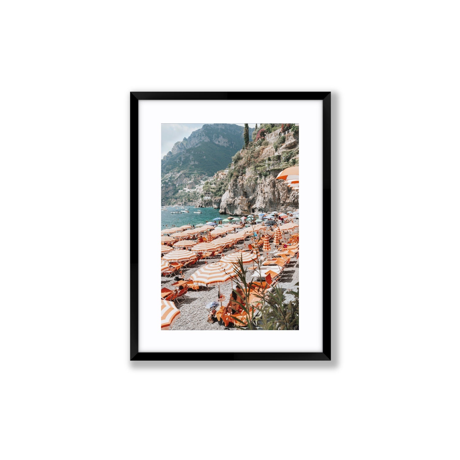 Bagni d'Arienzo Positano decor wall art Medium fine art print in black frame with matboard