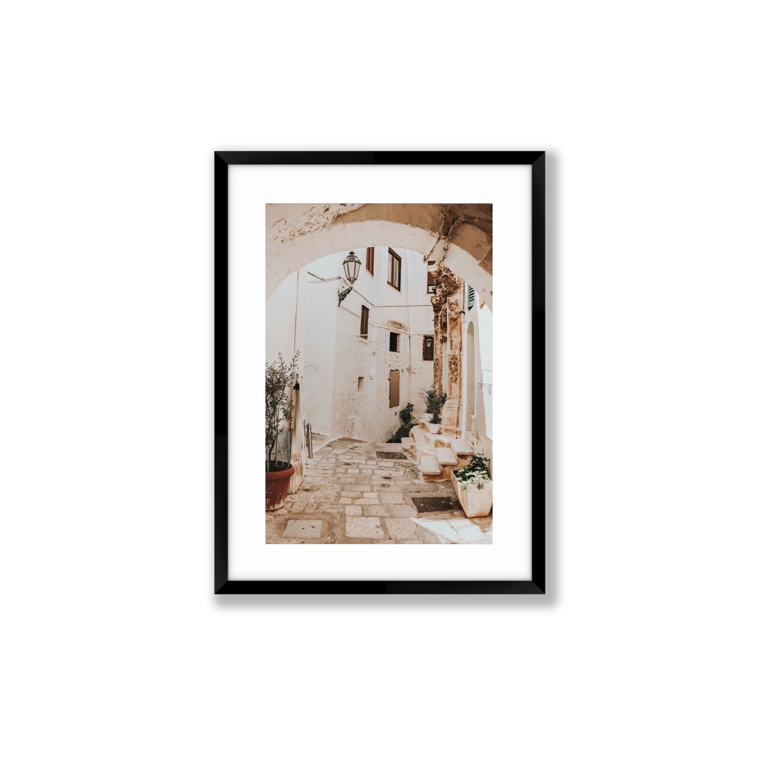 Pathway Wander Puglia Ostuni wall art Medium fine art print in black frame with matboard