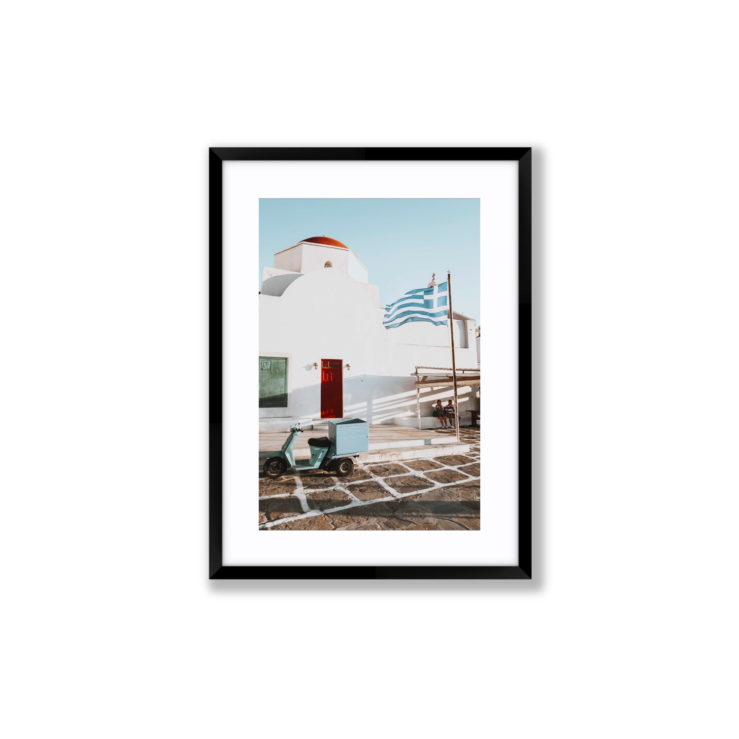 Mykonos Postcard fine art print, Mykonos, Greece, Medium, Black Frame · Matboard, Fine Art Print