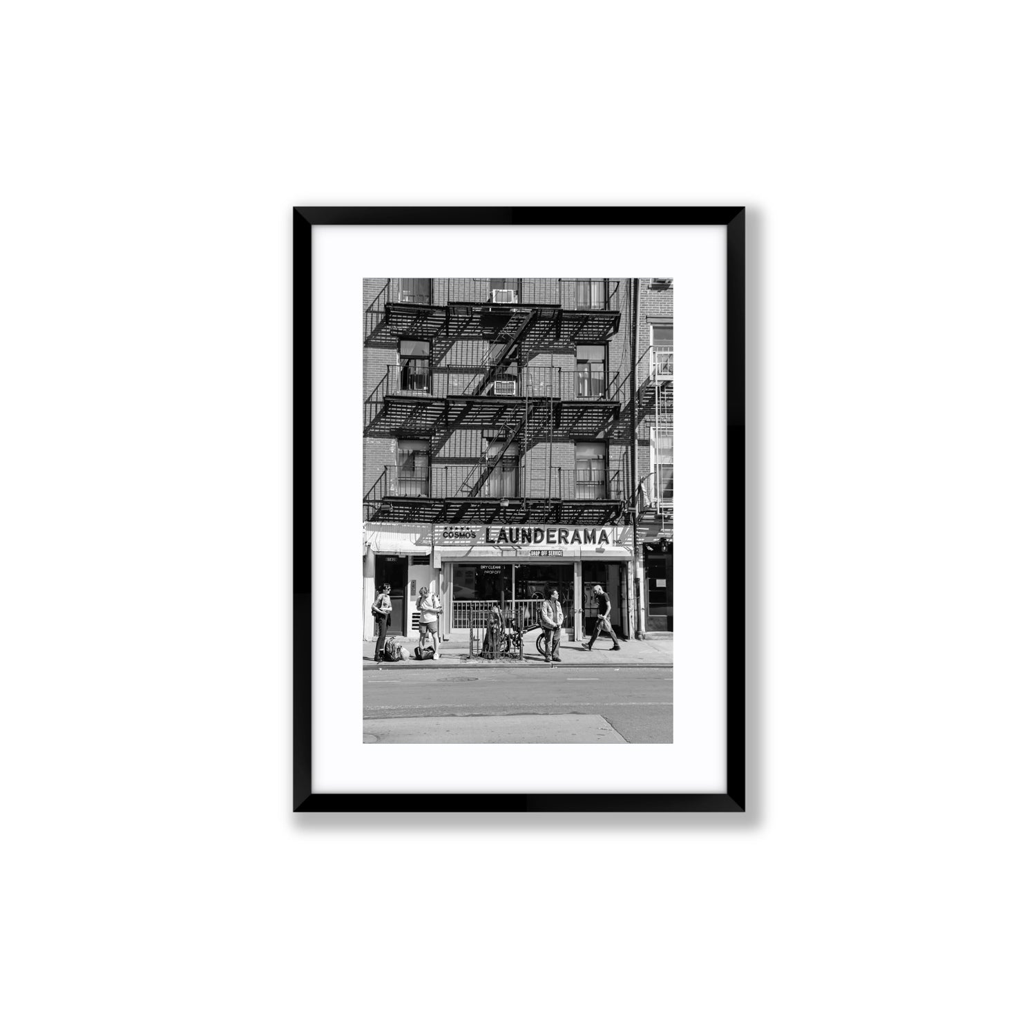 Bus Stop New York NYC Black & White wall art Medium fine art print in black frame with matboard