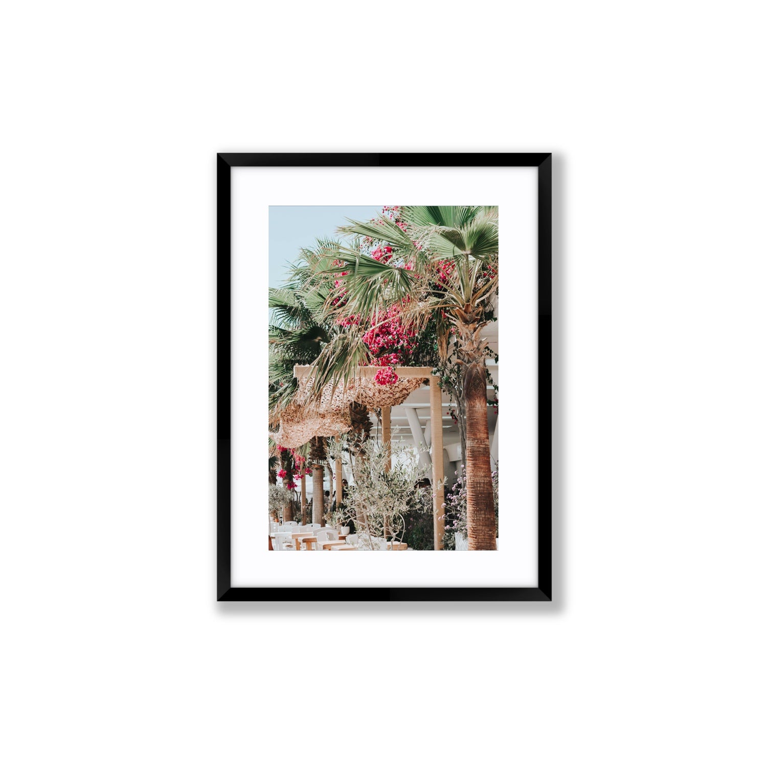 Palm Trees Mykonos Greek island wall art Medium fine art print in black frame with matboard
