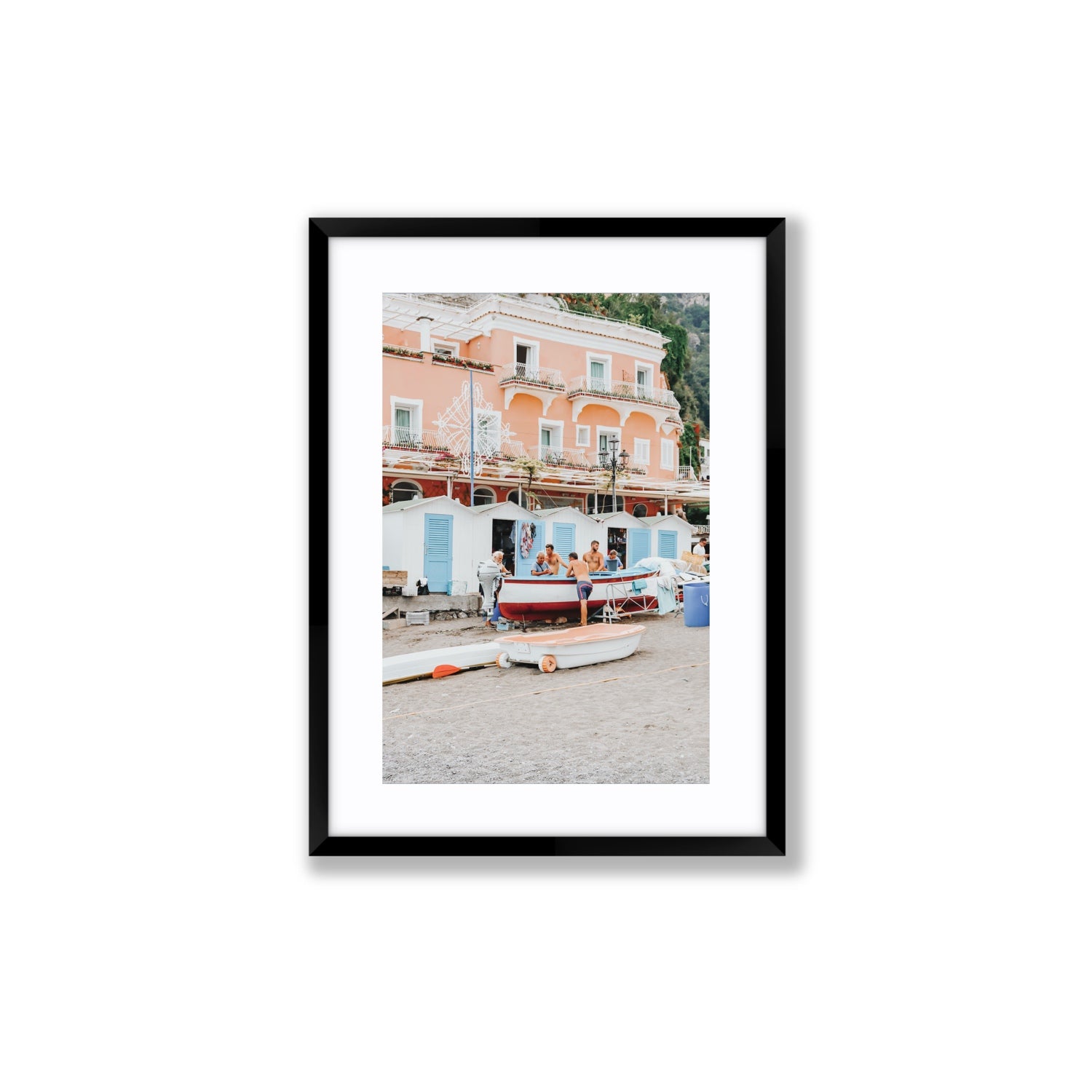 La Riunione della Mattina fine art print, Positano, Italy, Medium, Black Frame · Matboard, Fine Art Print