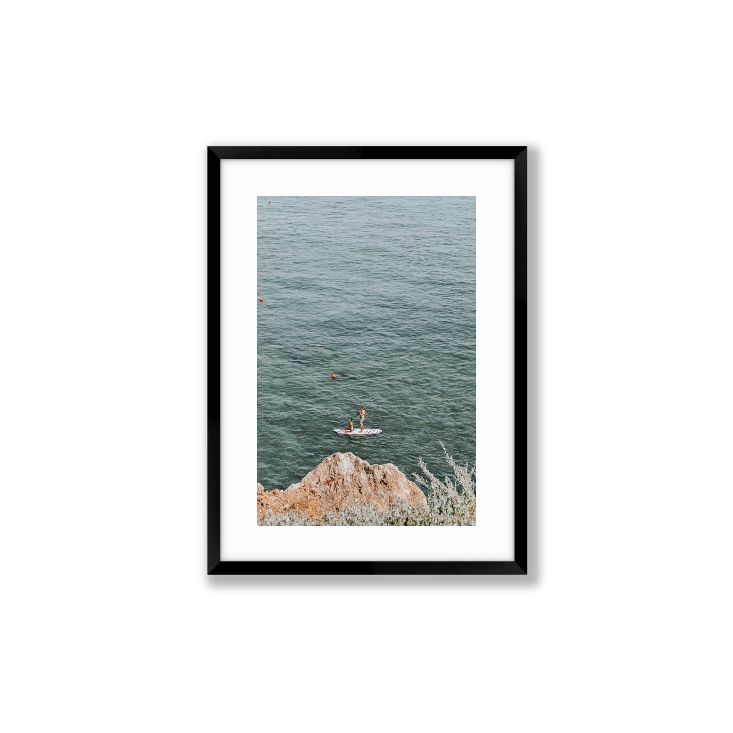 Into The Vibe Without Getting Wet Tuscany coastal wall art Medium fine art print in black frame with matboard