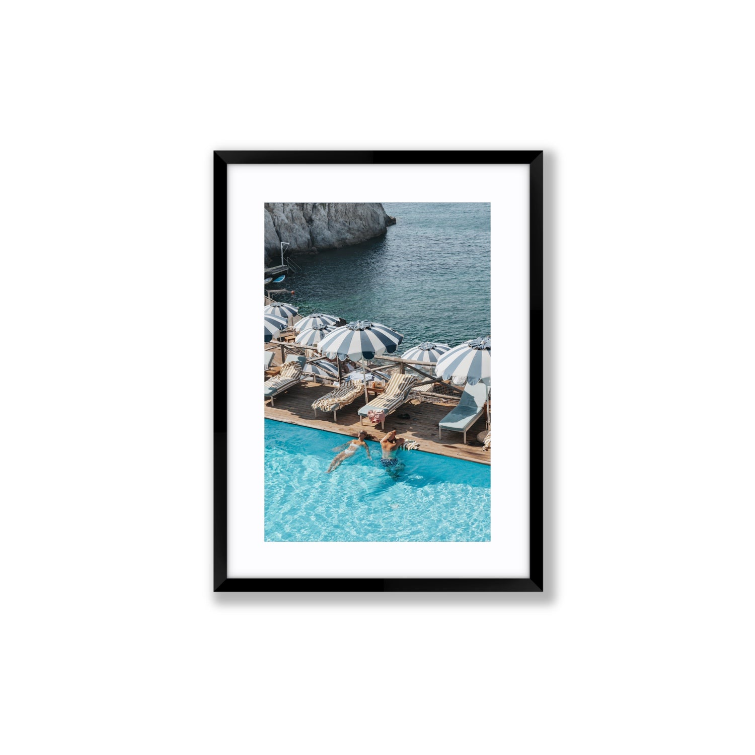 I'm Busy Ischia Italian coastal Mediterranean wall art Medium fine art print in black frame with matboard