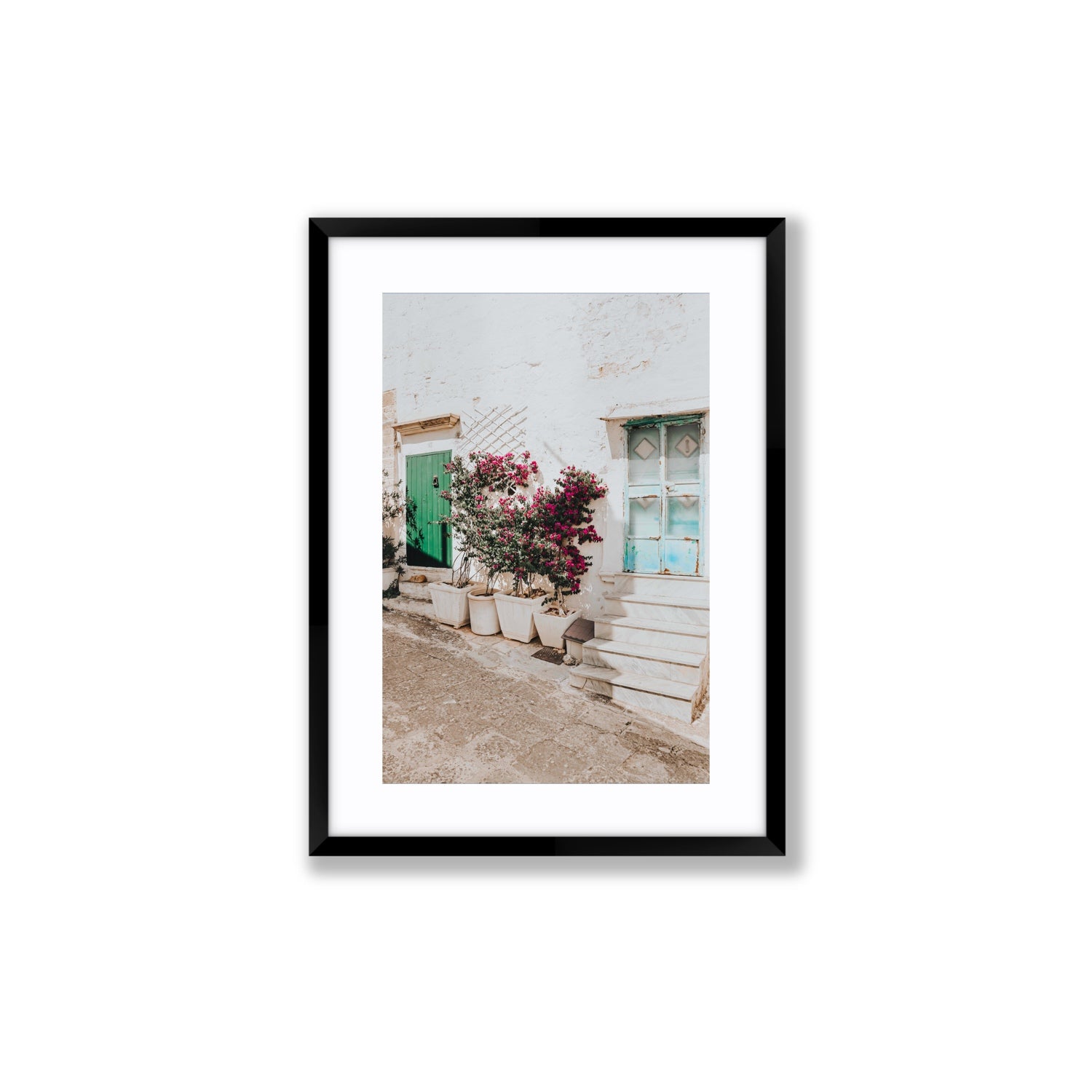 Floral Canvas Puglia Ostuni wall art Medium fine art canvas in black frame