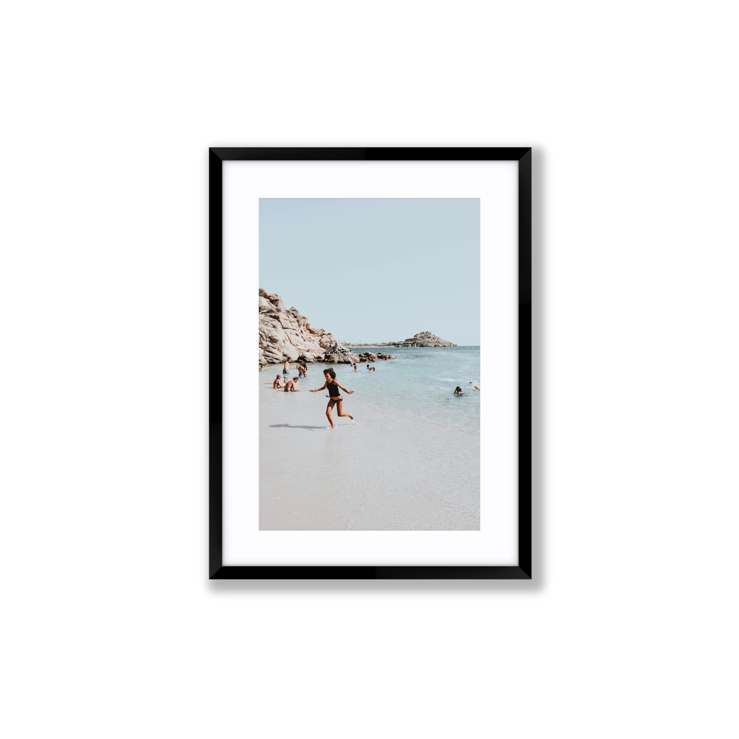 Skipping Angel Mykonos Greek island decor wall art Medium fine art print in black frame with matboard