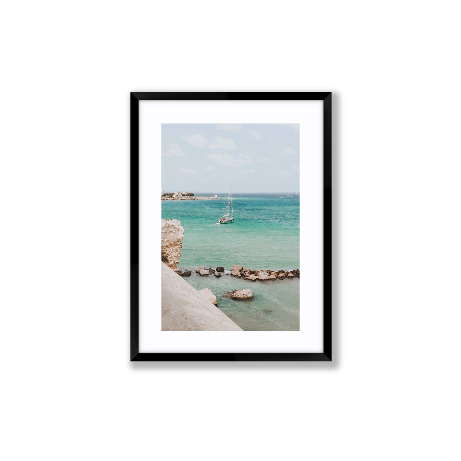 Seafarer's Dream Puglia Seafarer’s Dream coastal wall art Medium fine art print in black frame with matboard